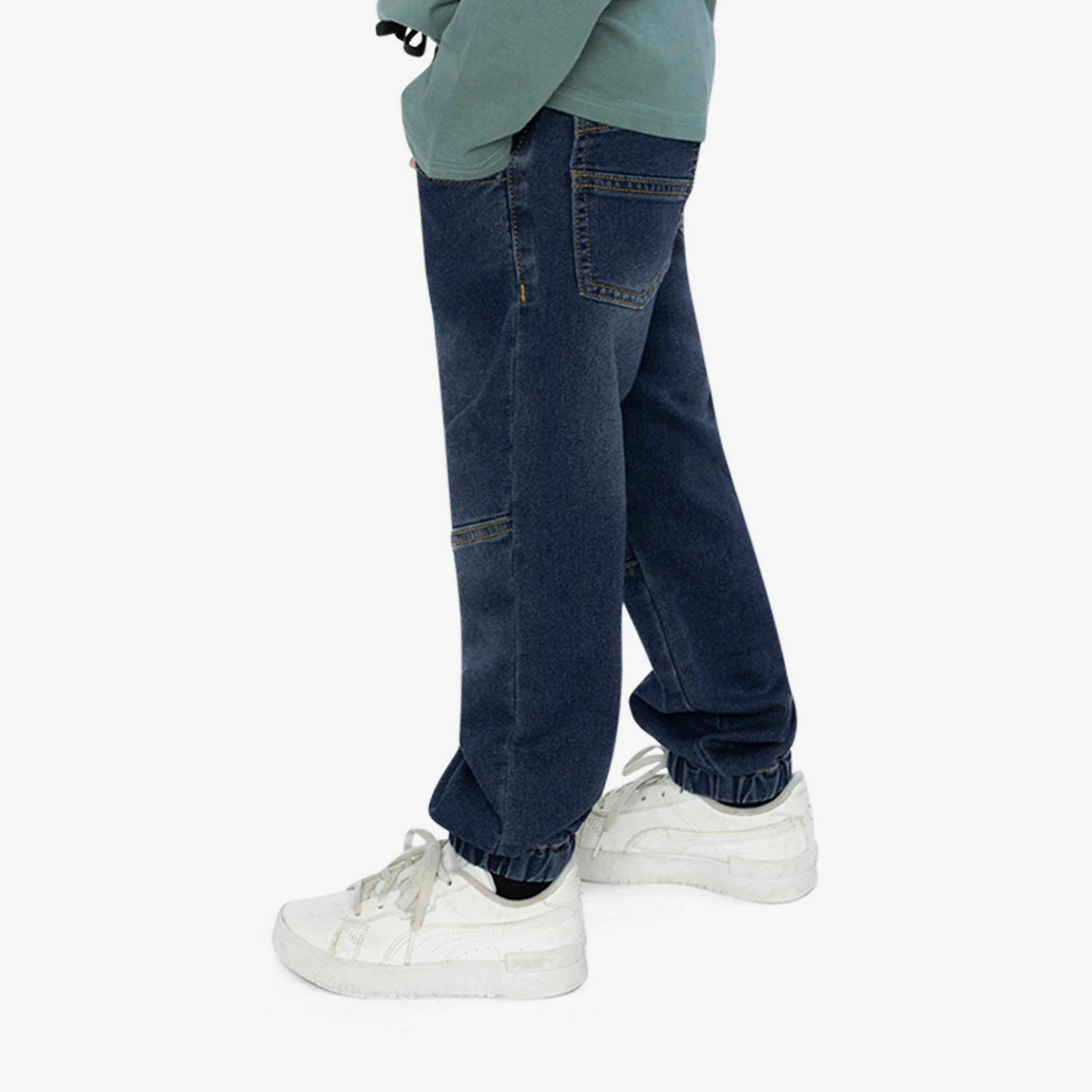 French Terry Denim Jogger Pants Navy Blue , view 4 of 6
