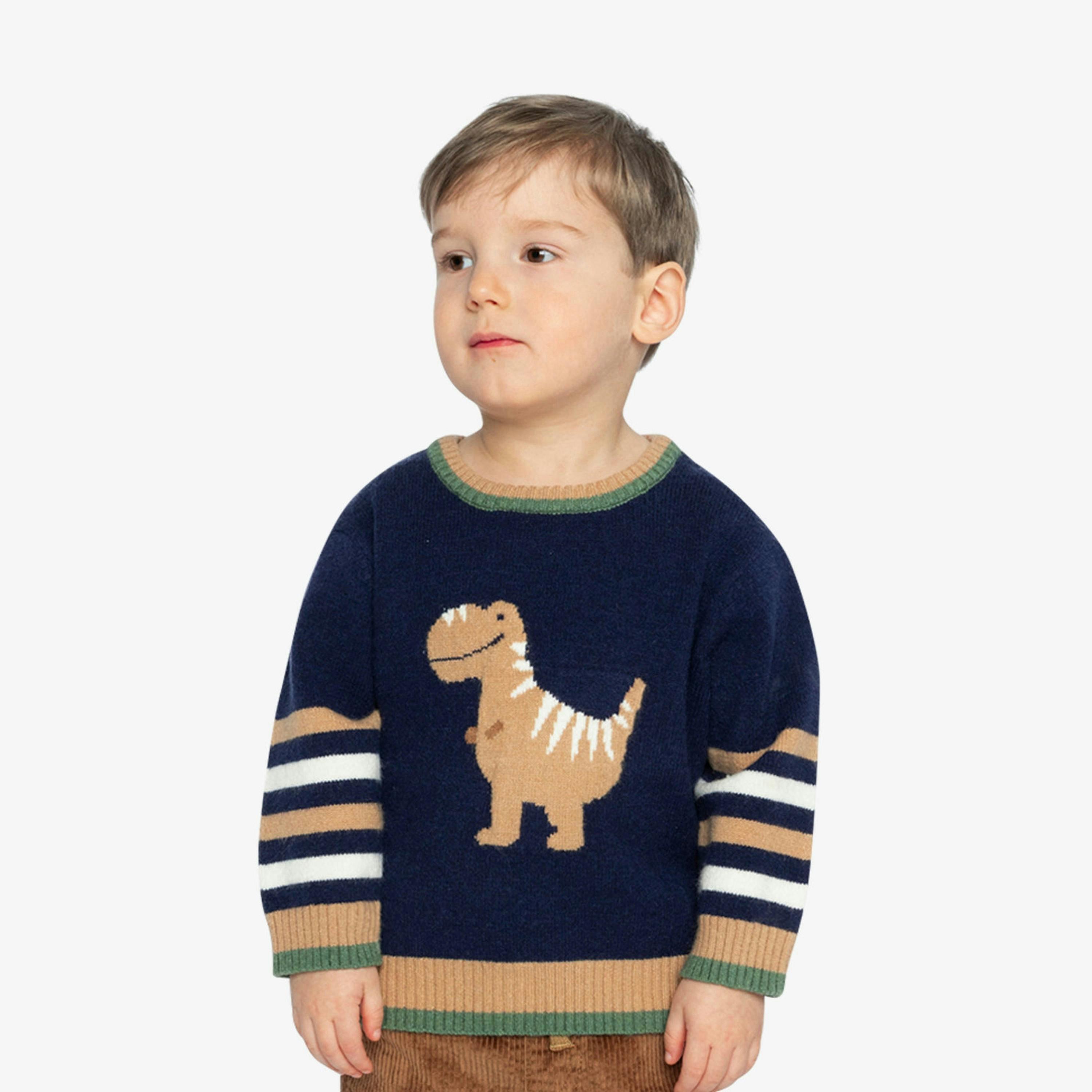 Knit Sweater With Intarsia Dark Blue, Brown And Beige , view 4 of 6