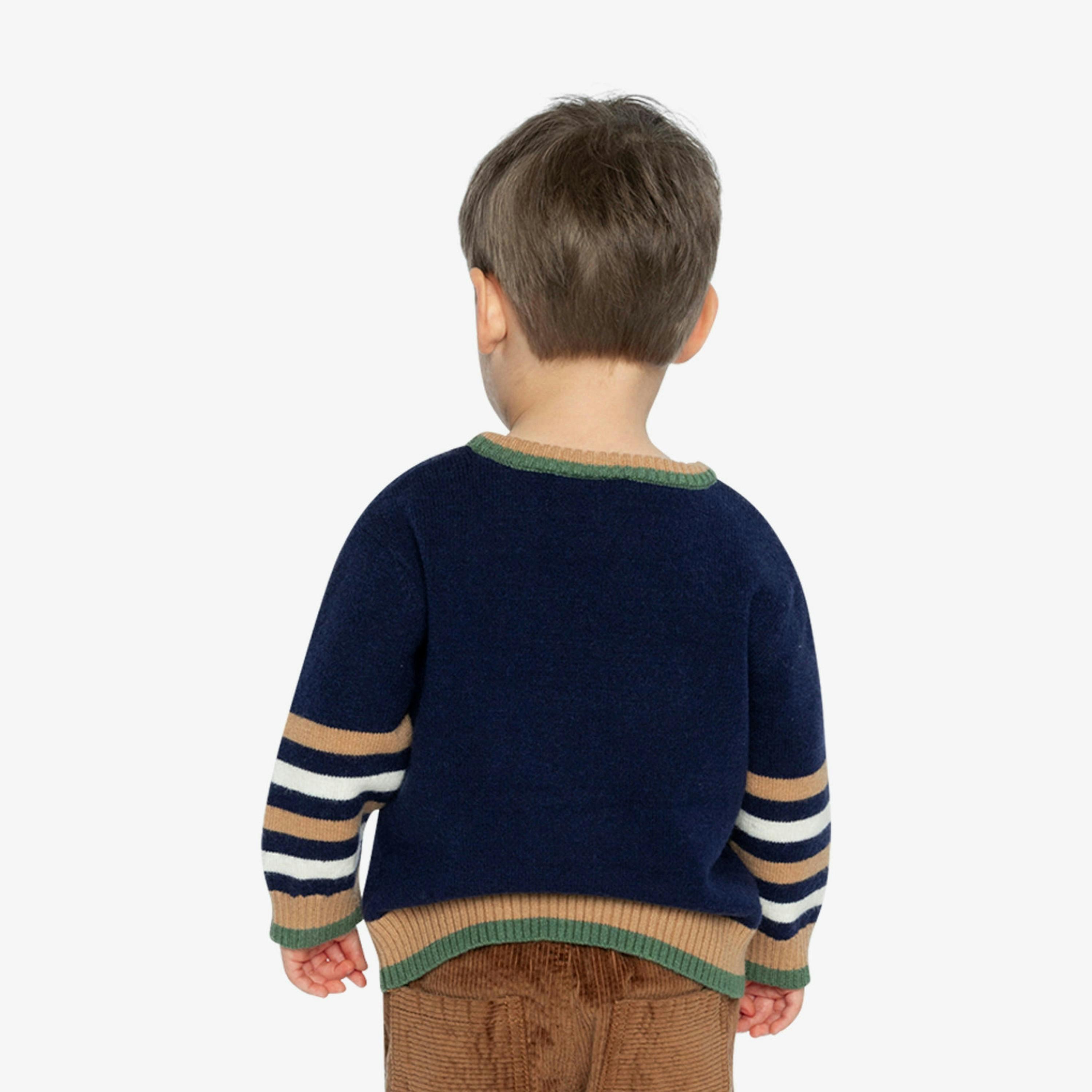 Knit Sweater With Intarsia Dark Blue, Brown And Beige , view 6 of 6