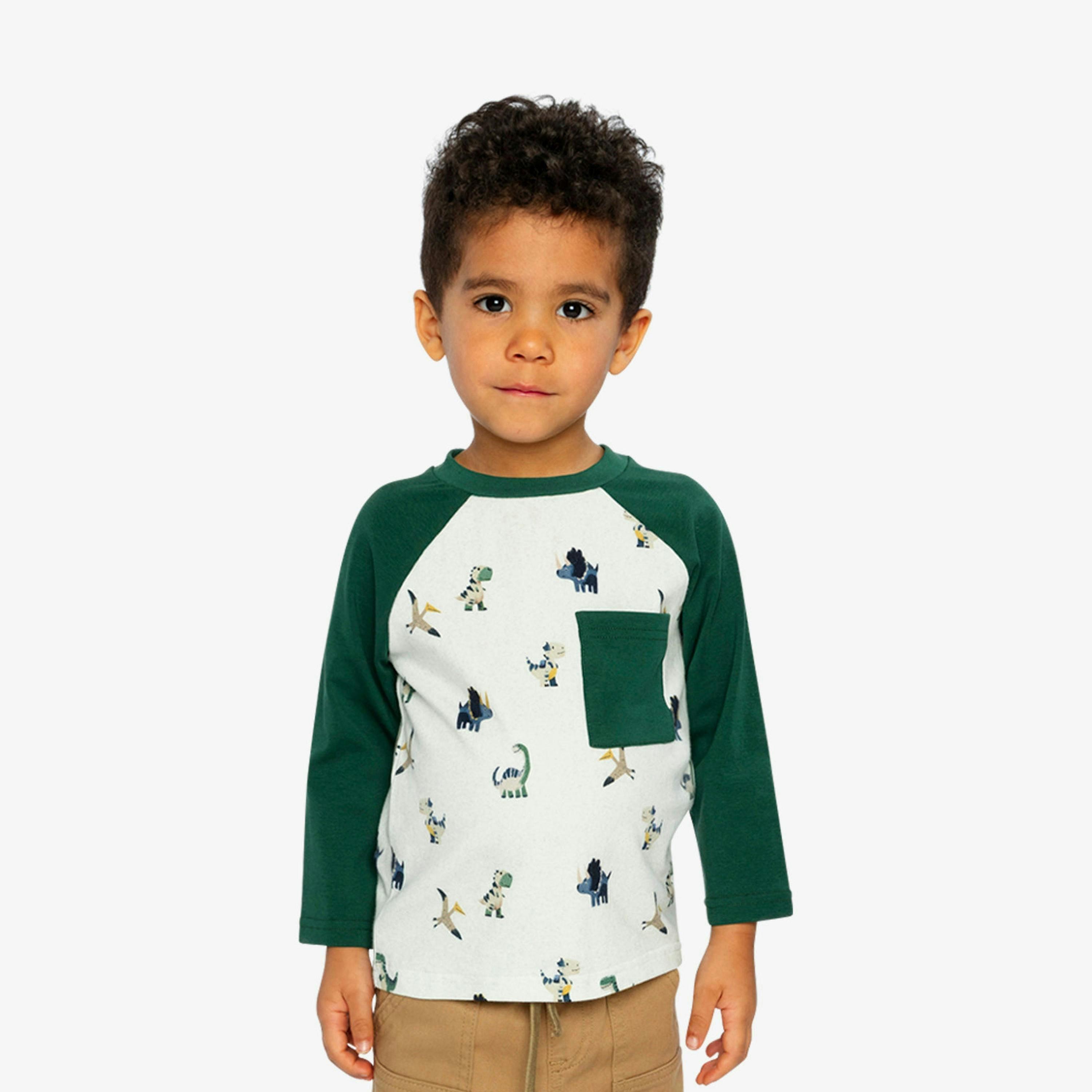 Long Sleeve Raglan T-Shirt Beige Dinosaur Print , view 2 of 6
