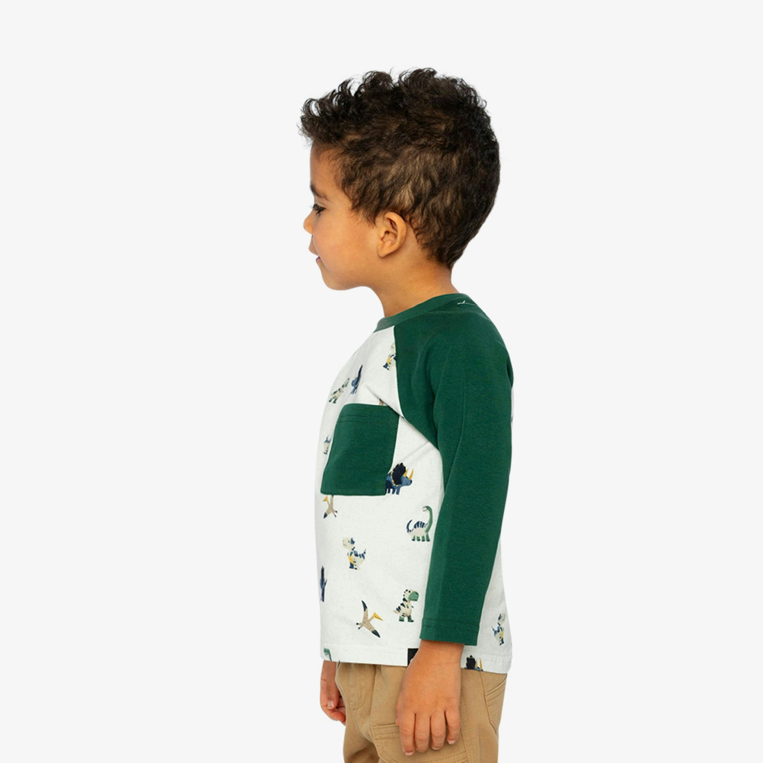 Long Sleeve Raglan T-Shirt Beige Dinosaur Print , view 3 of 6