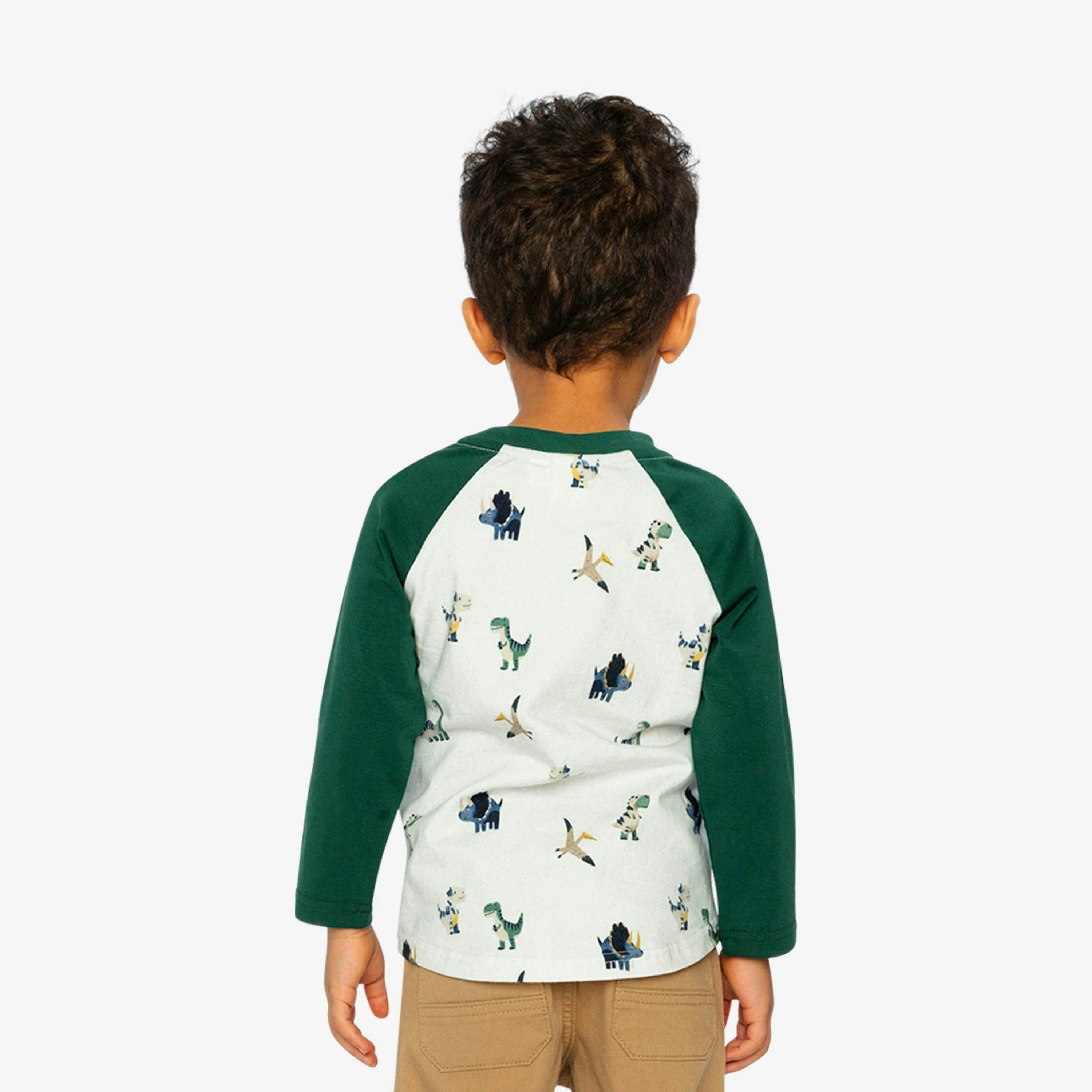 Long Sleeve Raglan T-Shirt Beige Dinosaur Print , view 4 of 6