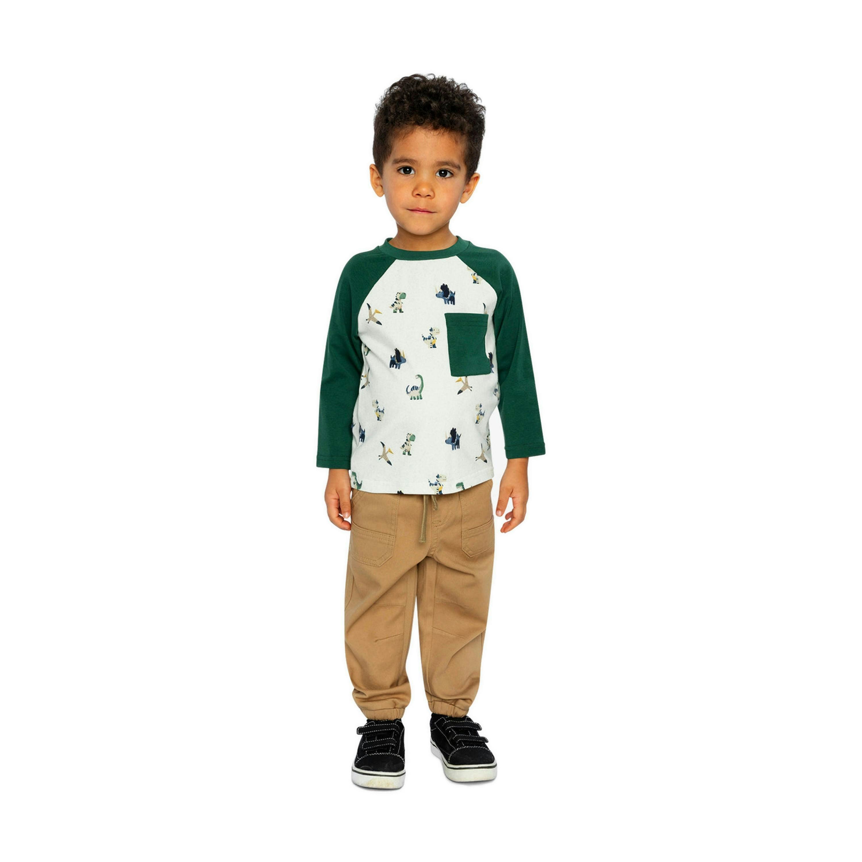 Long Sleeve Raglan T-Shirt Beige Dinosaur Print , view 5 of 6