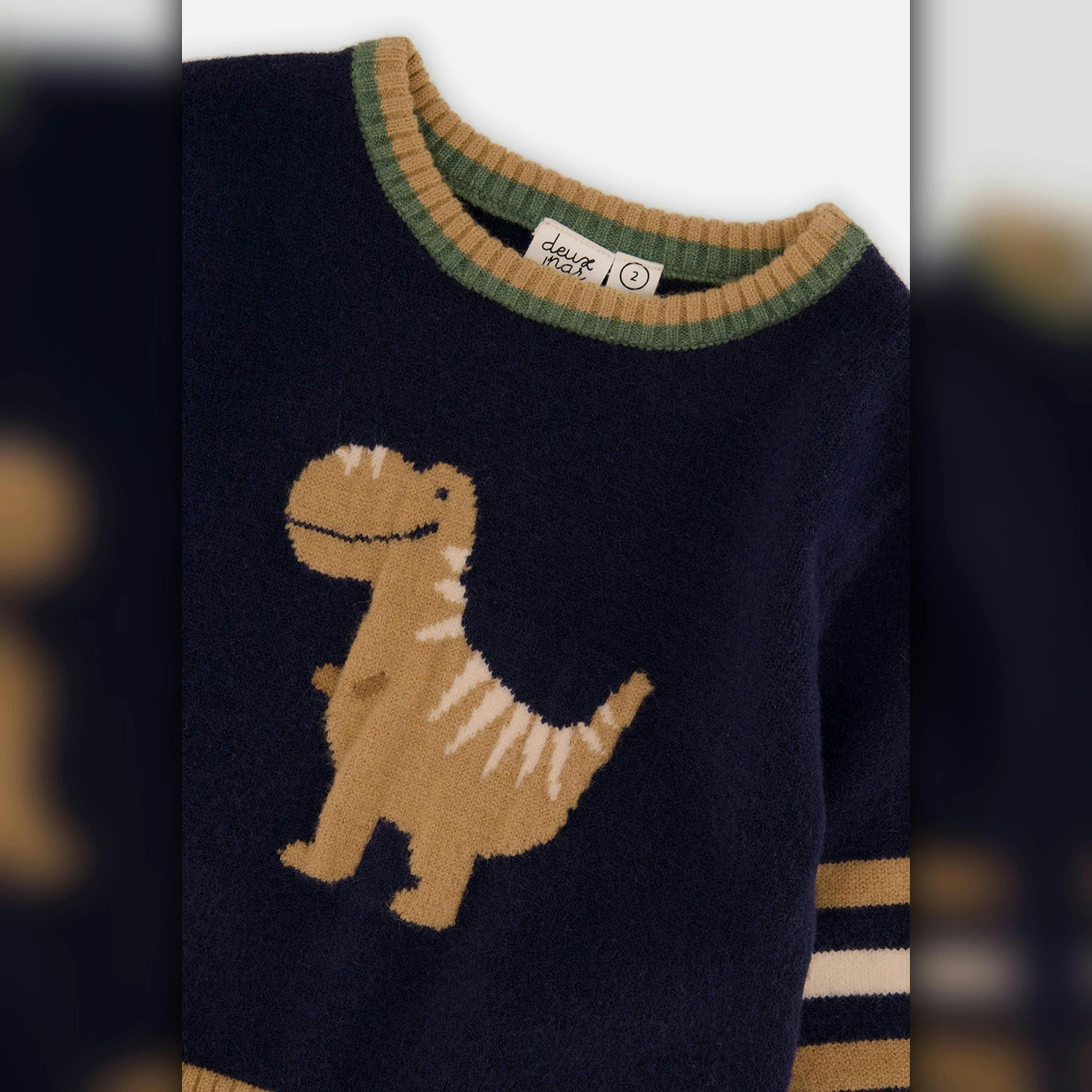 Baby Knit Sweater With Intarsia Dark Blue, Brown And Beige , view 2 of 2