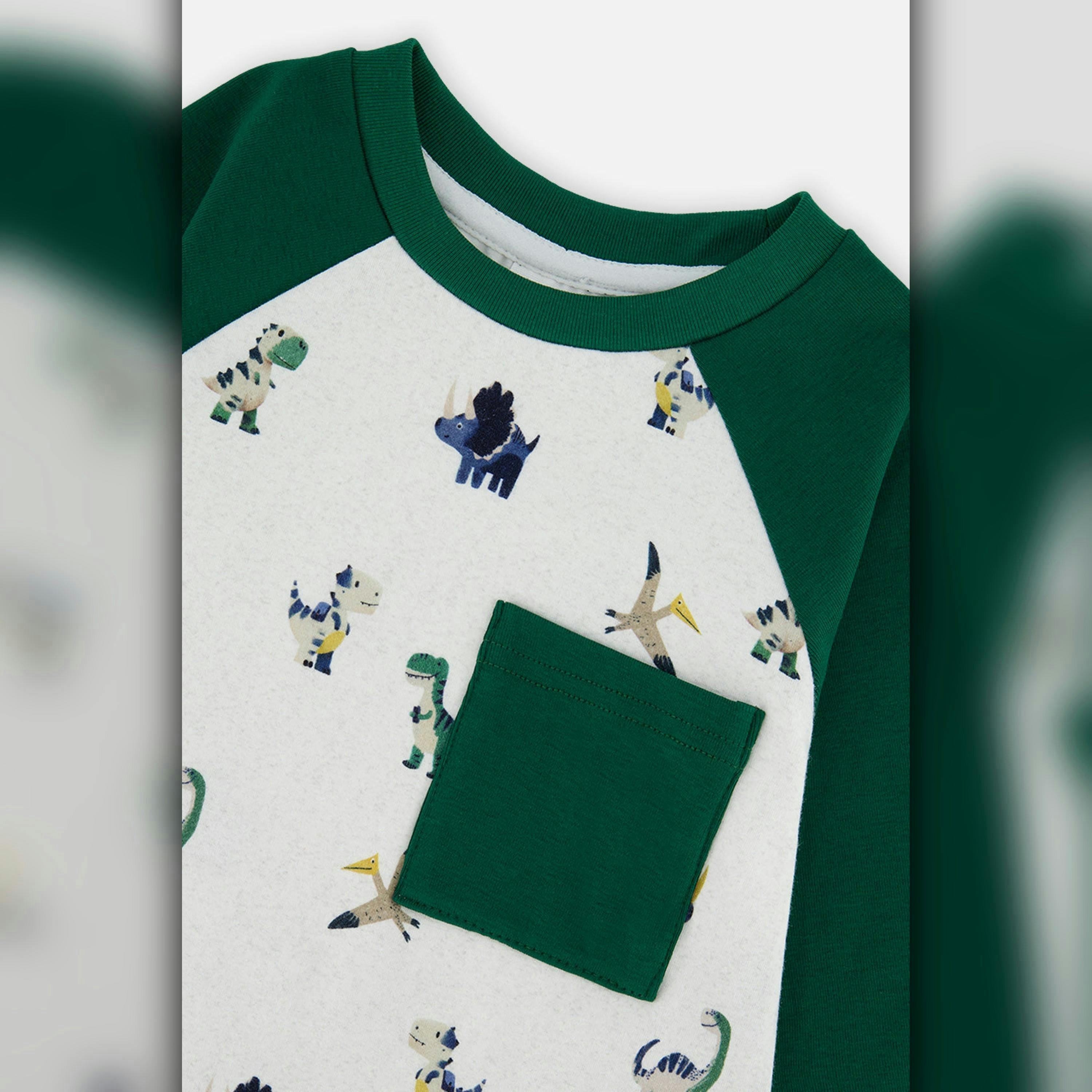 Baby Long Sleeve Raglan T-Shirt Beige Dinosaur Print , view 2 of 2