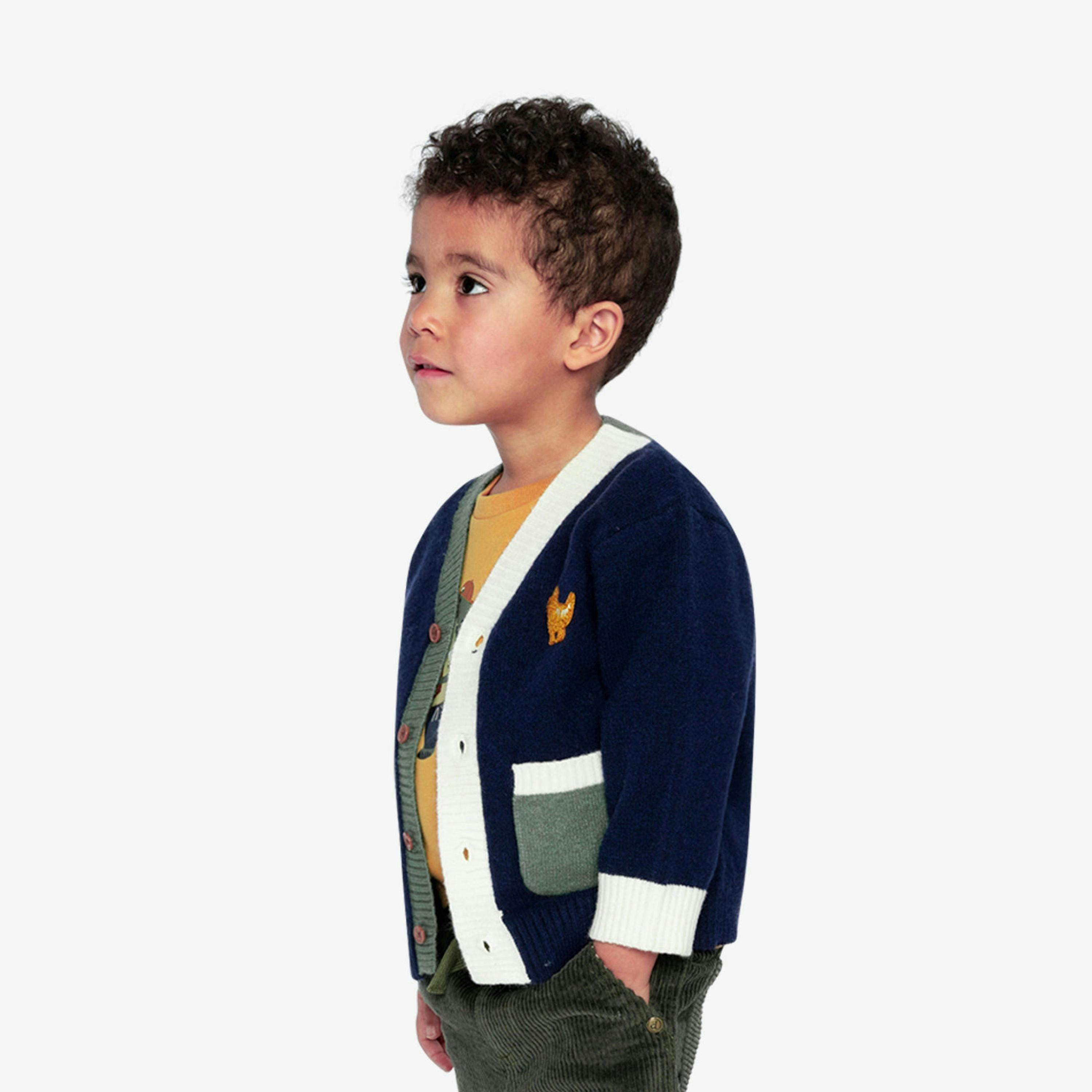 Knit Cardigan With Dino Dark Blue, Green And Yellow , view 5 of 6