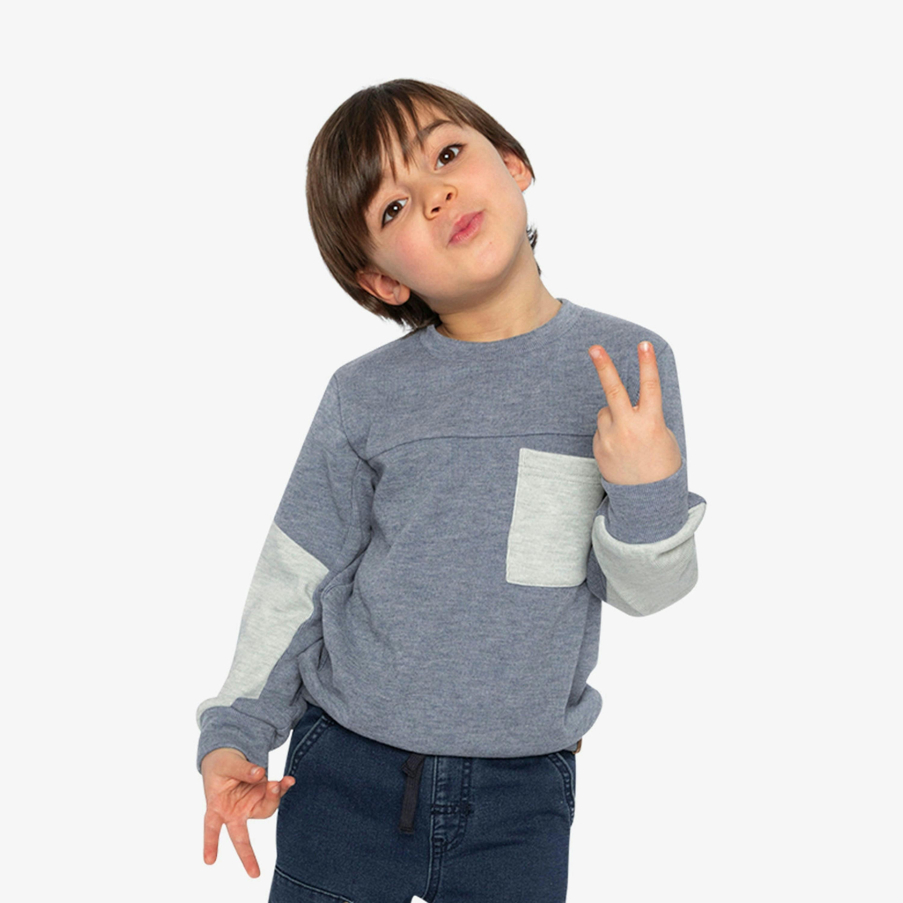 Colorblock Brushed Jersey Top With Chest Pocket Blue-Grey , view 2 of 6