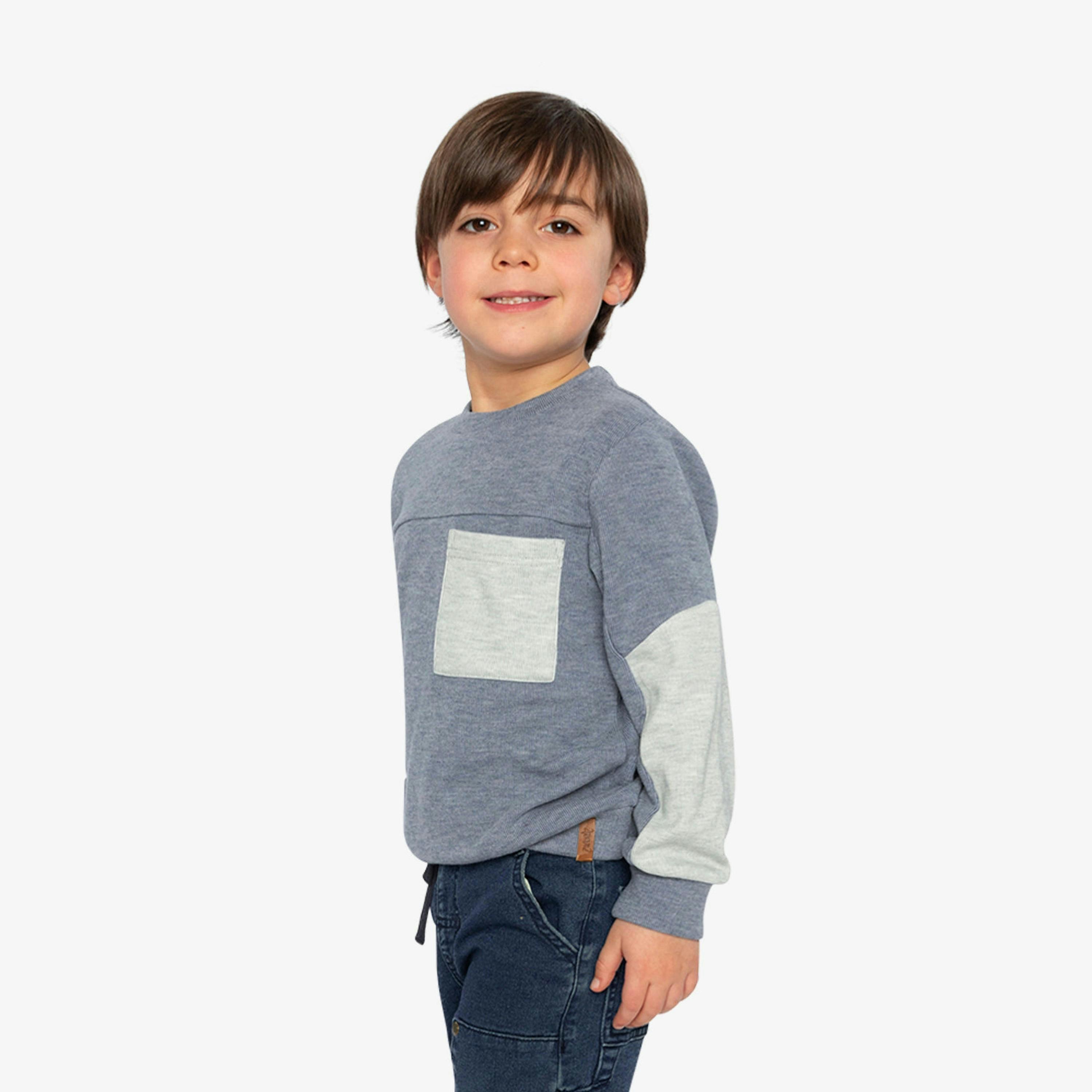 Colorblock Brushed Jersey Top With Chest Pocket Blue-Grey , view 3 of 6