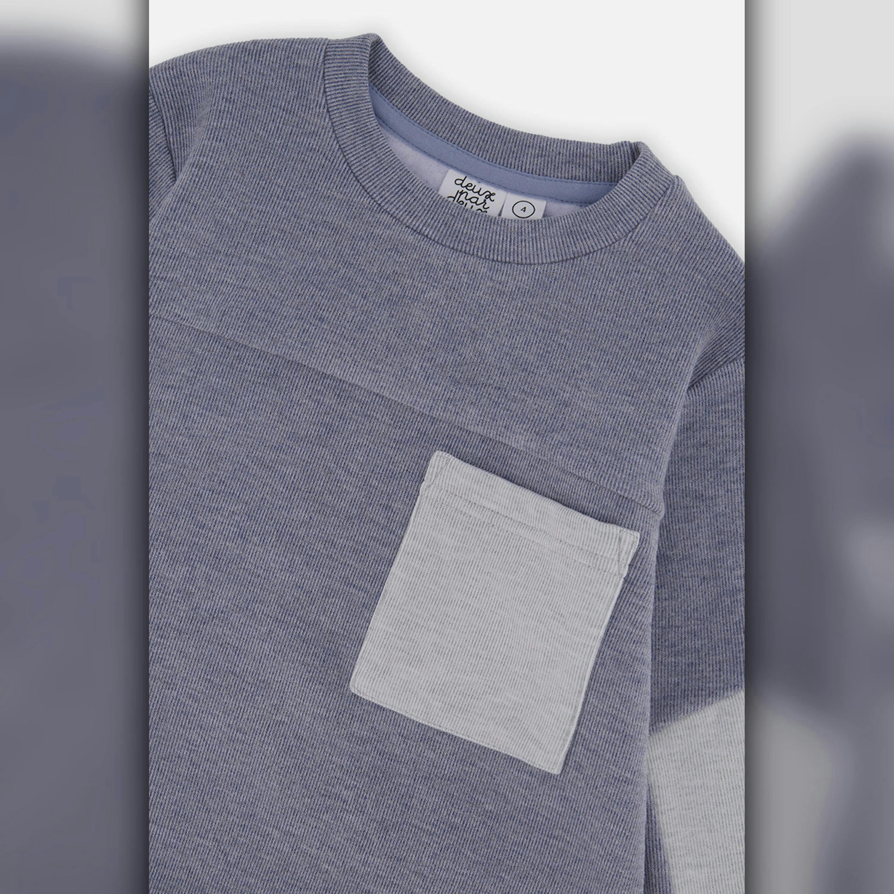 Colorblock Brushed Jersey Top With Chest Pocket Blue-Grey , view 6 of 6
