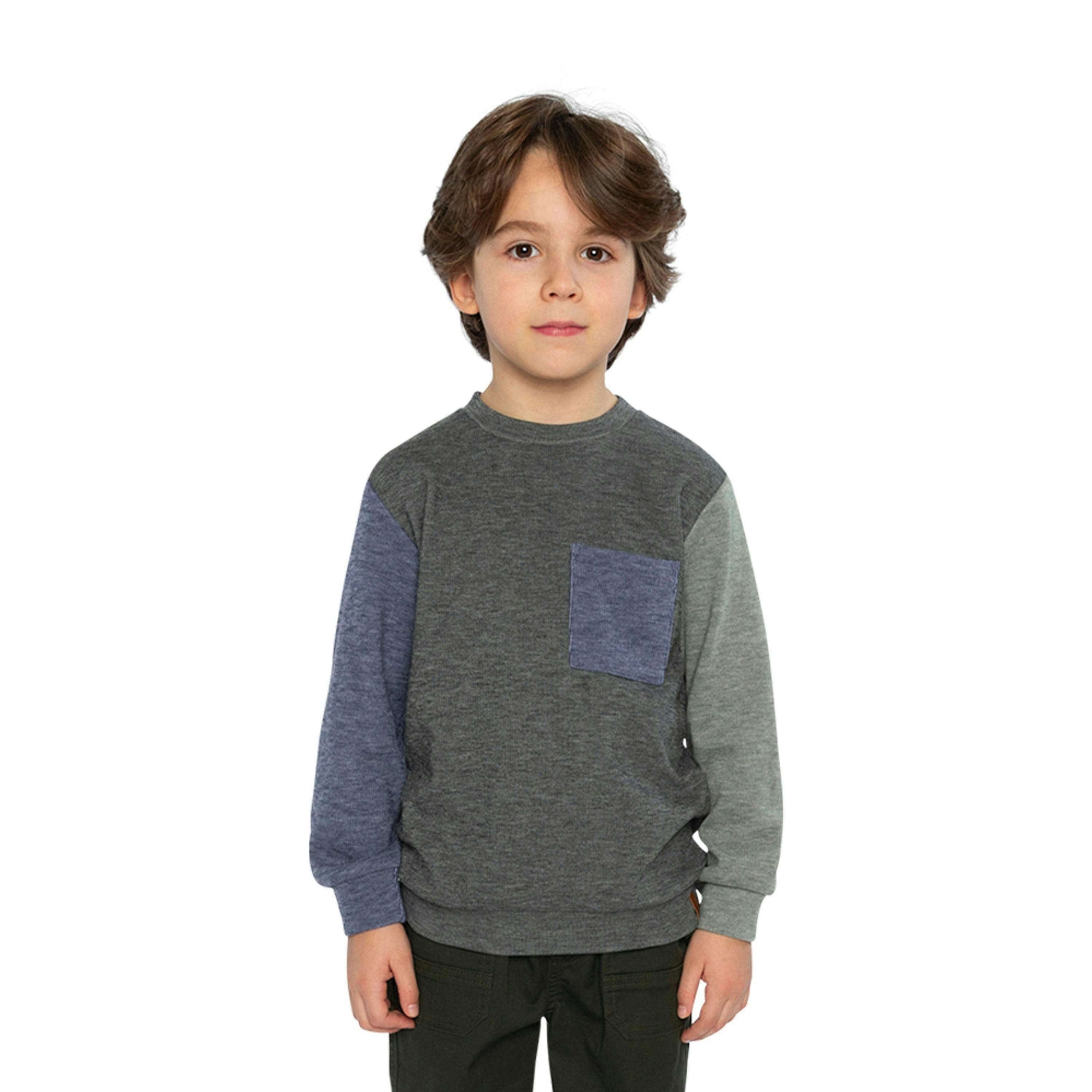 Colorblock Brushed Jersey Top With Chest Pocket Grey Brown , view 2 of 5