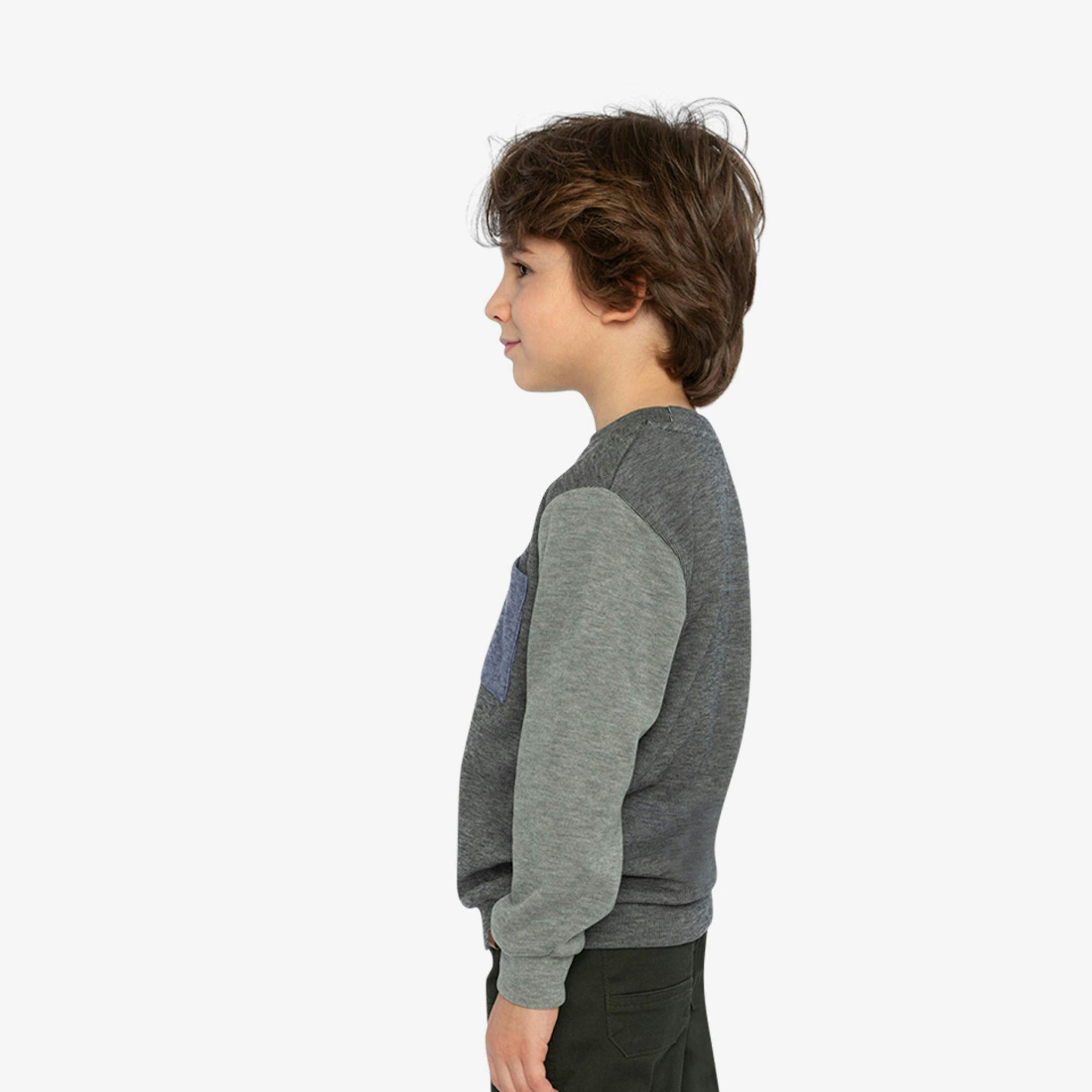 Colorblock Brushed Jersey Top With Chest Pocket Grey Brown , view 3 of 5