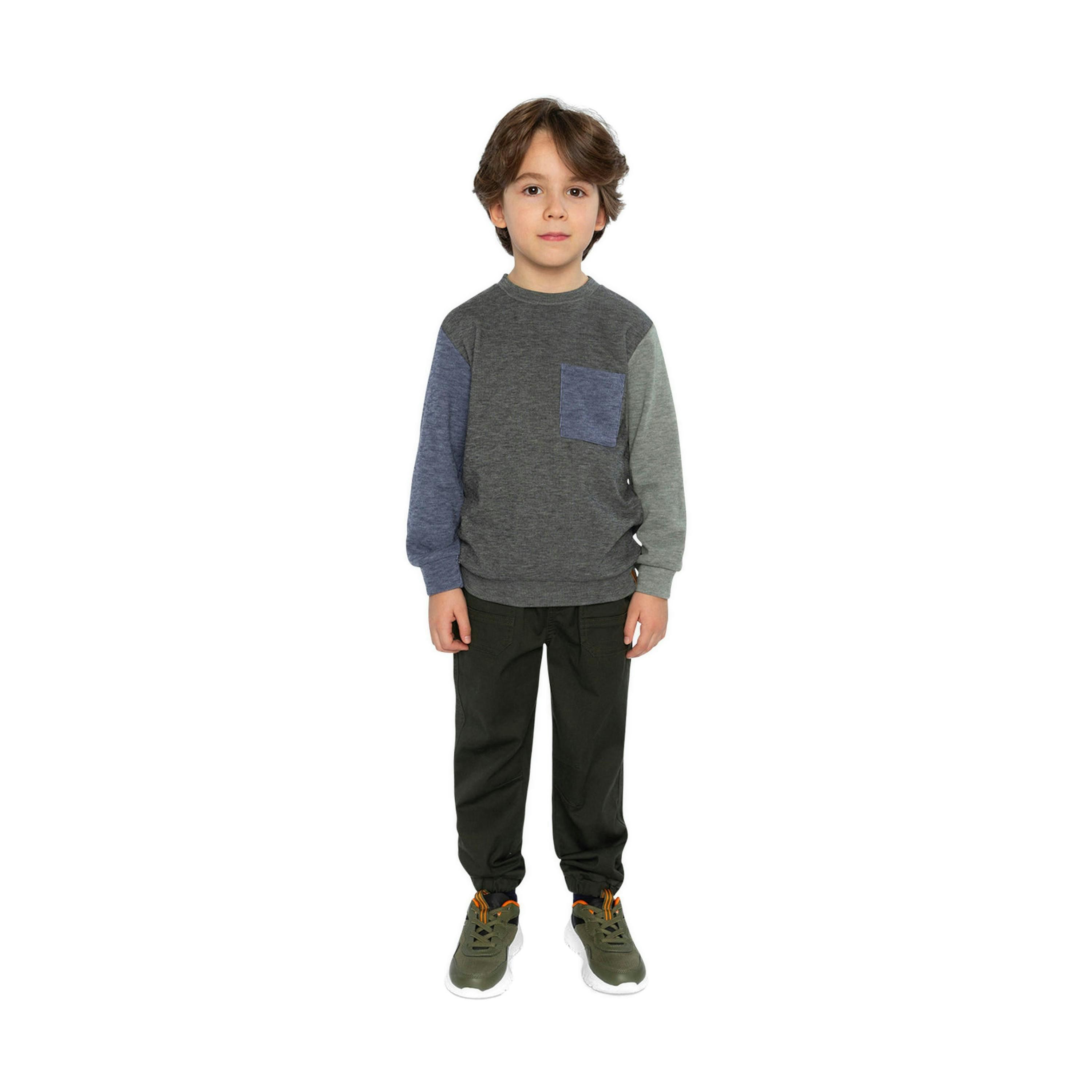 Colorblock Brushed Jersey Top With Chest Pocket Grey Brown , view 4 of 5