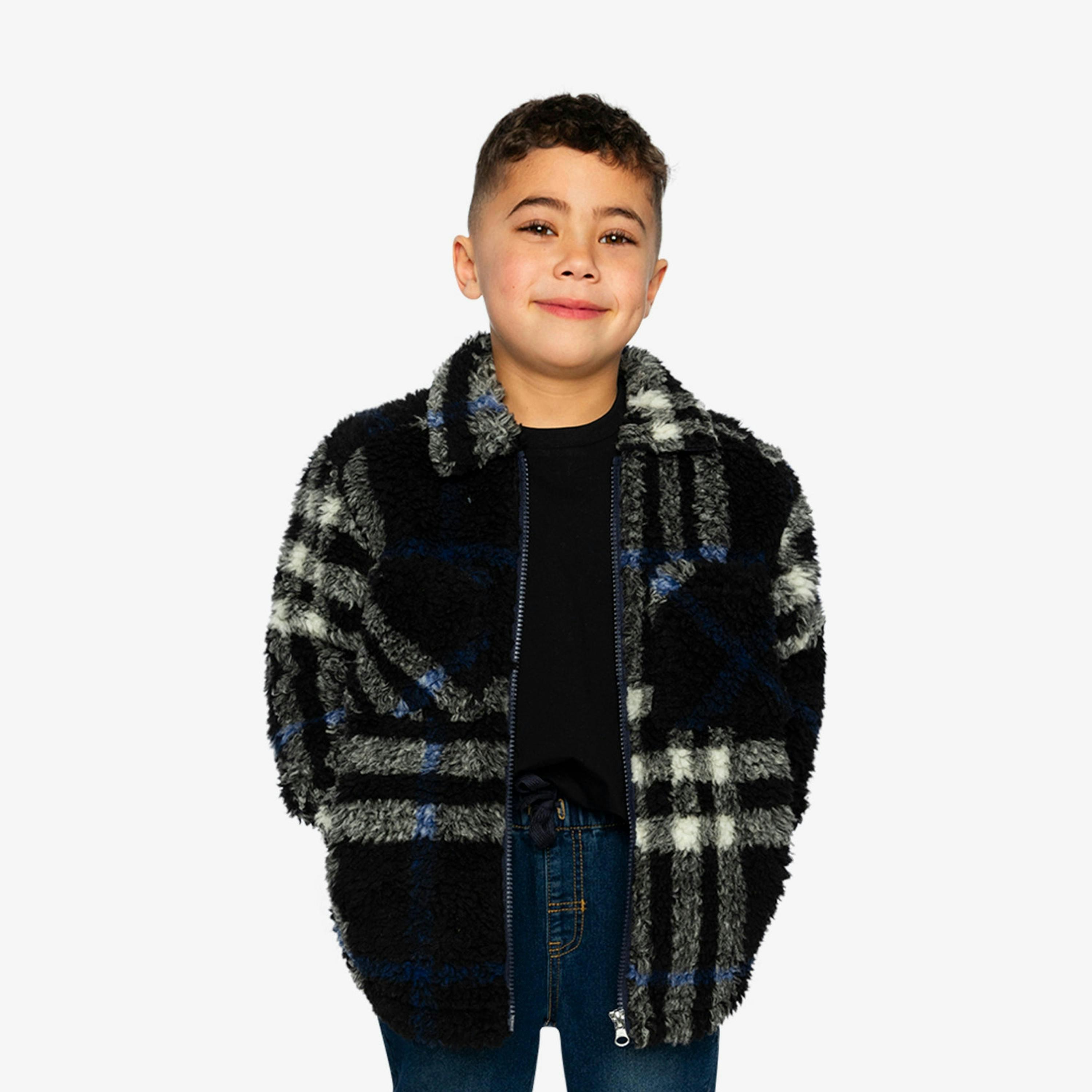 Zipped Overshirt Black And Blue Plaid , view 3 of 5