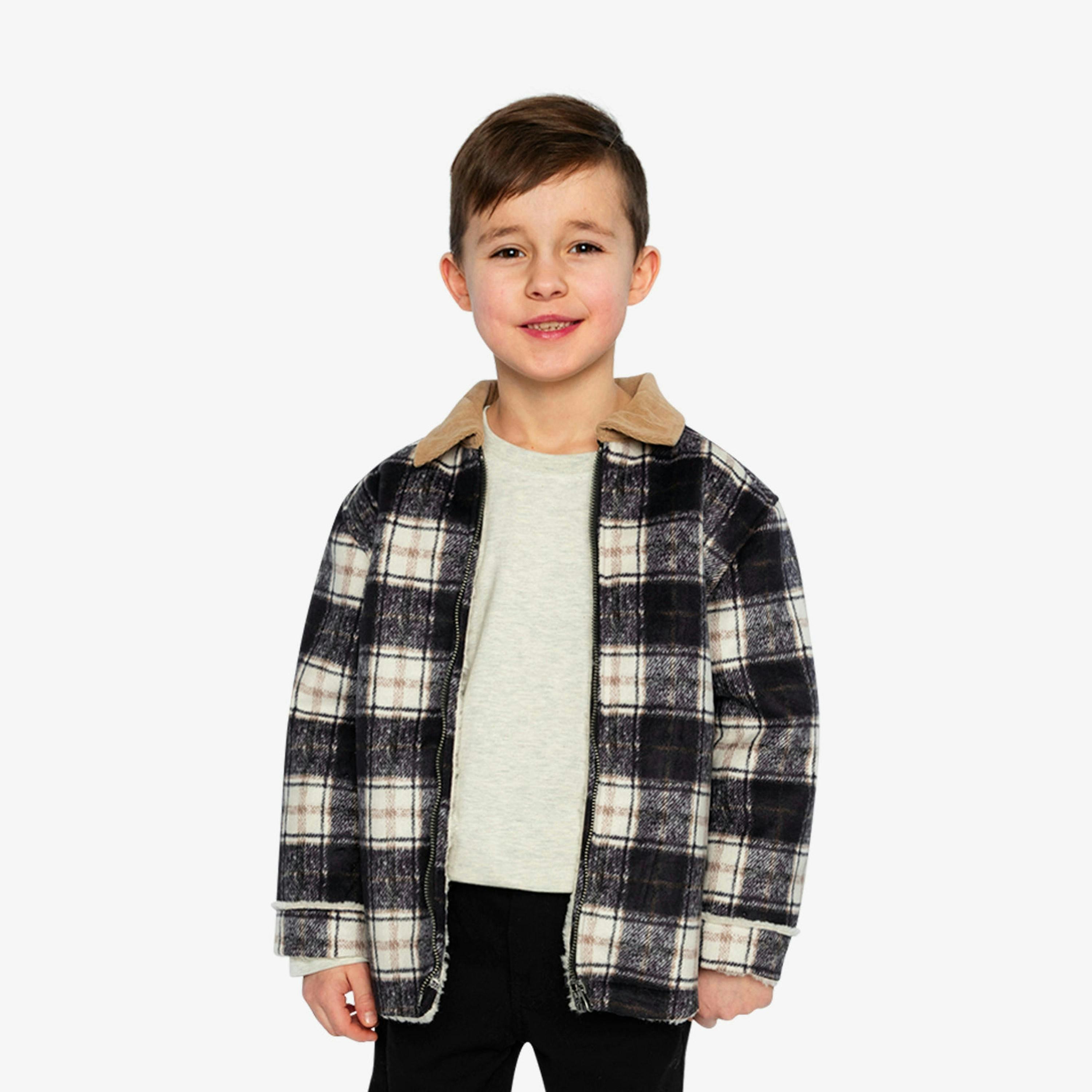 Brushed Plaid Zipped Jacket Blue And Beige Checks , view 2 of 6