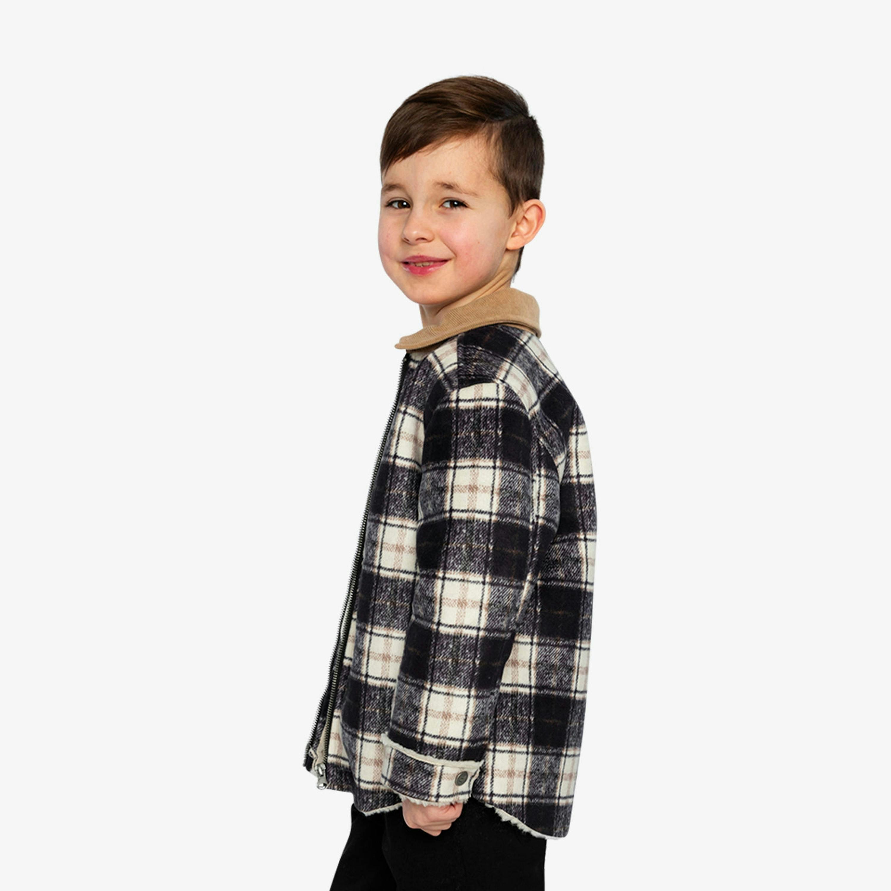Brushed Plaid Zipped Jacket Blue And Beige Checks , view 3 of 6
