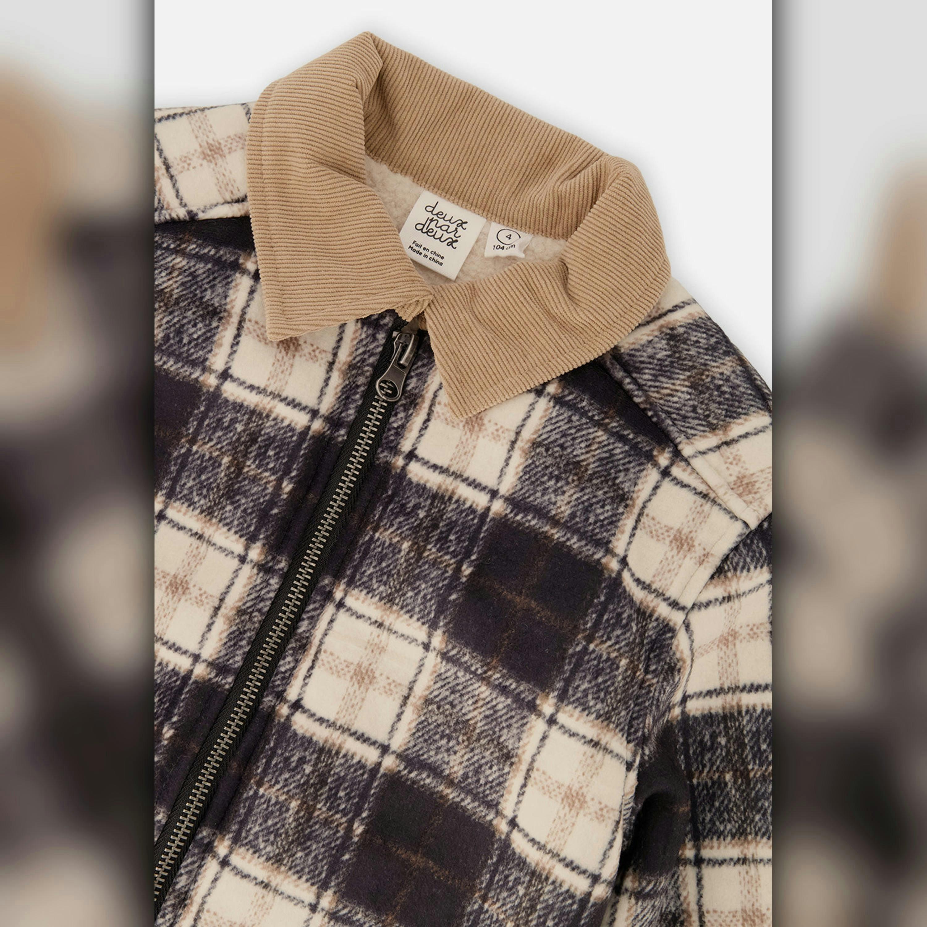 Brushed Plaid Zipped Jacket Blue And Beige Checks , view 6 of 6