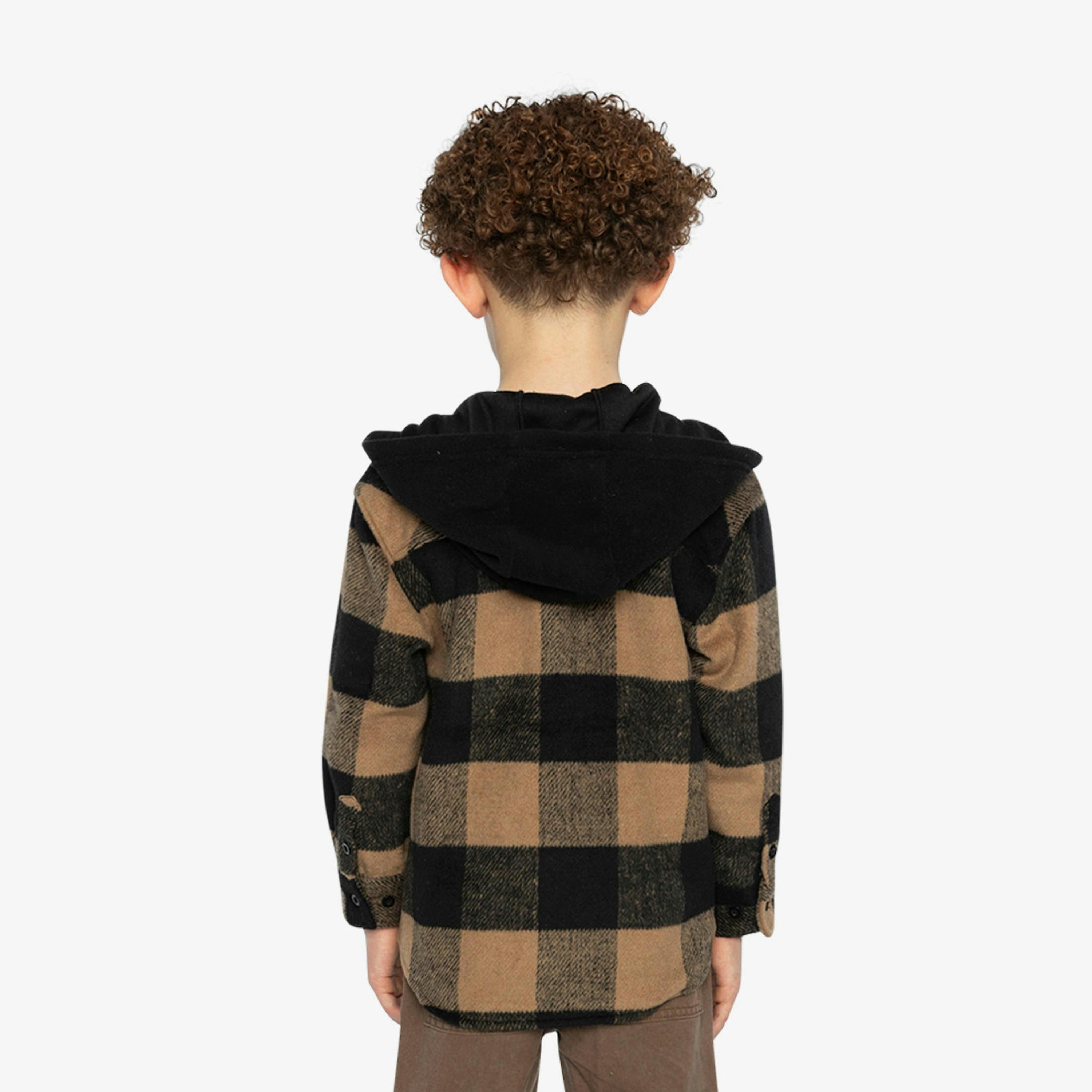 Flannel Shirt With Fleece Hood Brown And Black Plaid , view 4 of 6