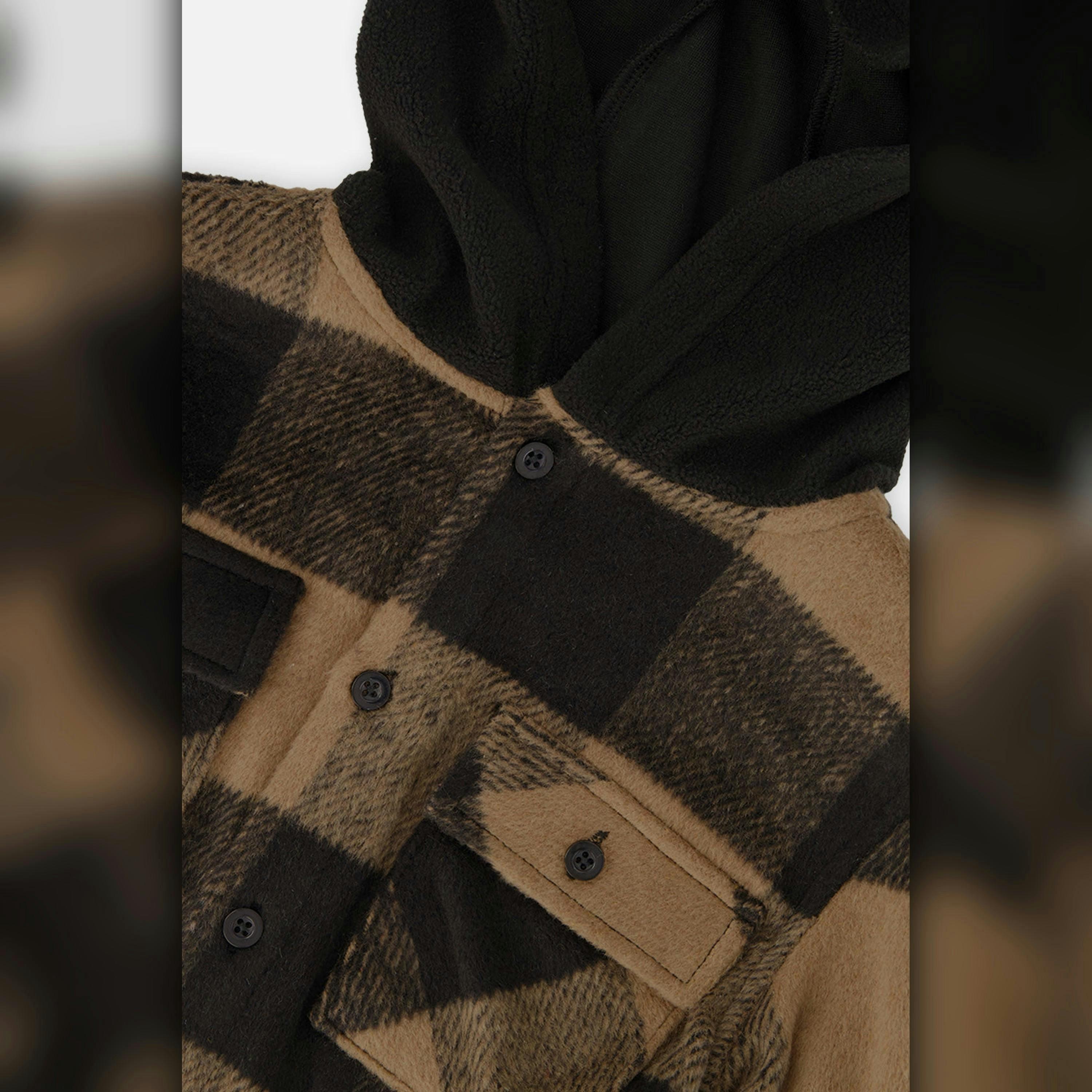 Flannel Shirt With Fleece Hood Brown And Black Plaid , view 6 of 6