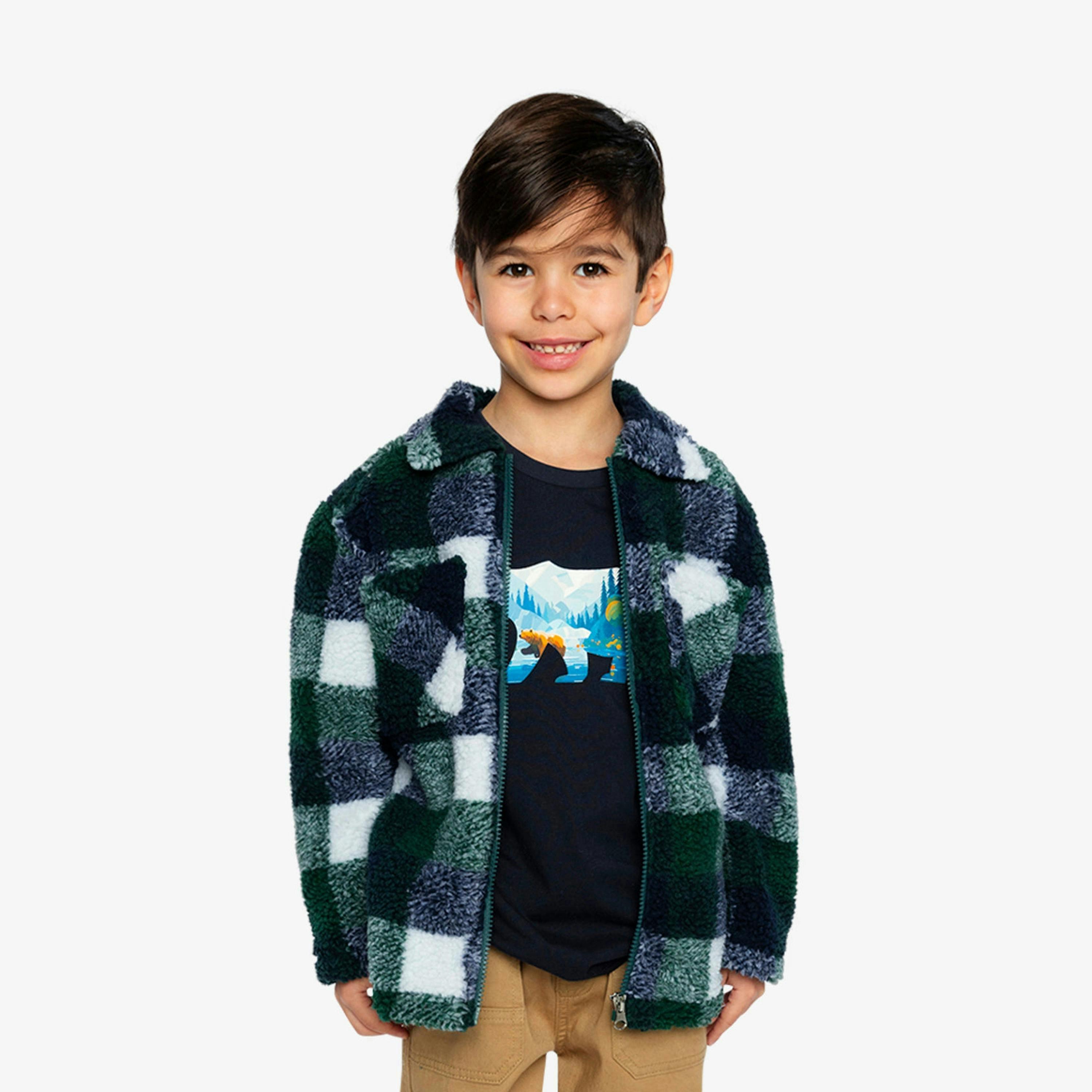 Zipped Overshirt Blue And Green Checks , view 3 of 6