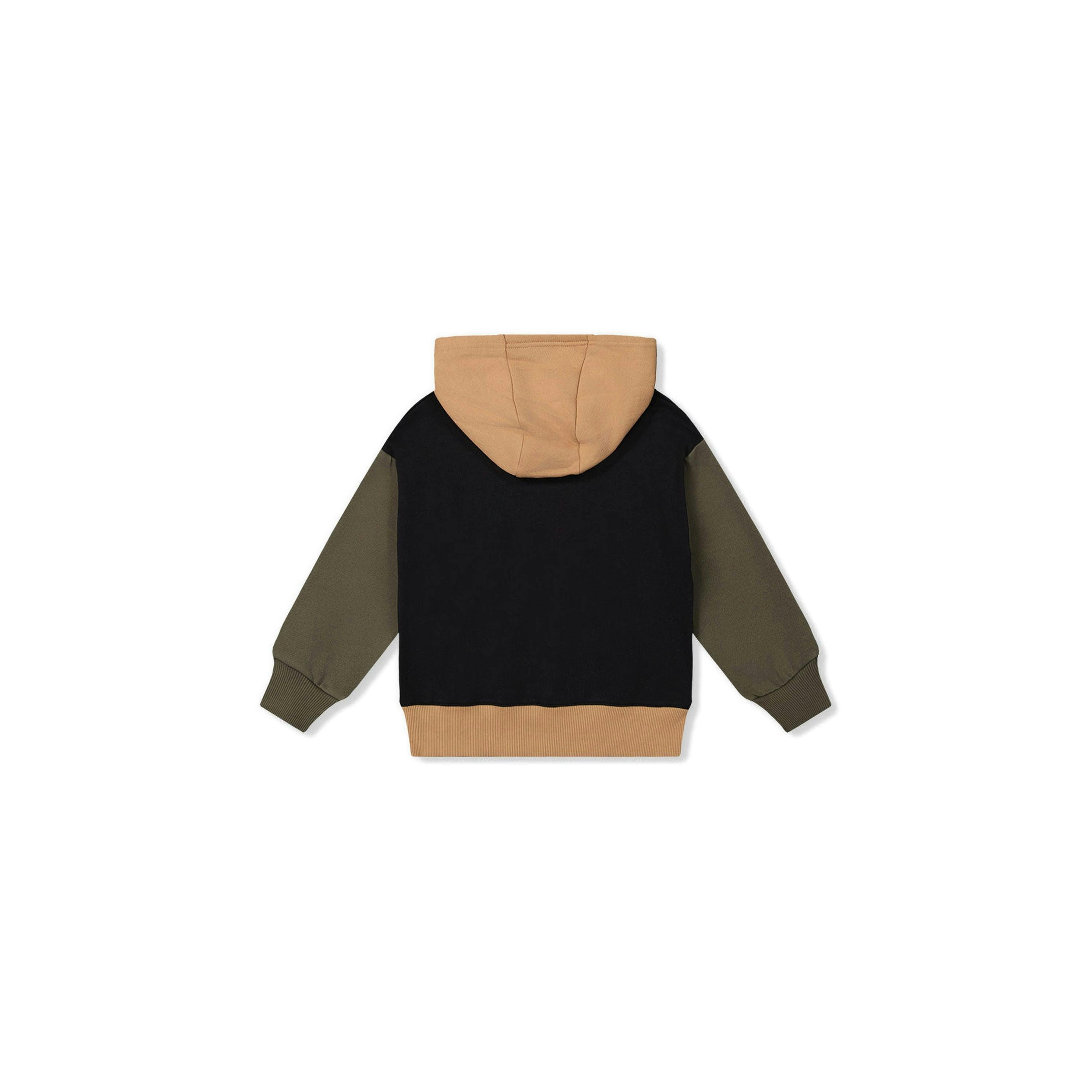 Hooded Colorblock Fleece Cardigan Black, Green And Beige , view 5 of 6