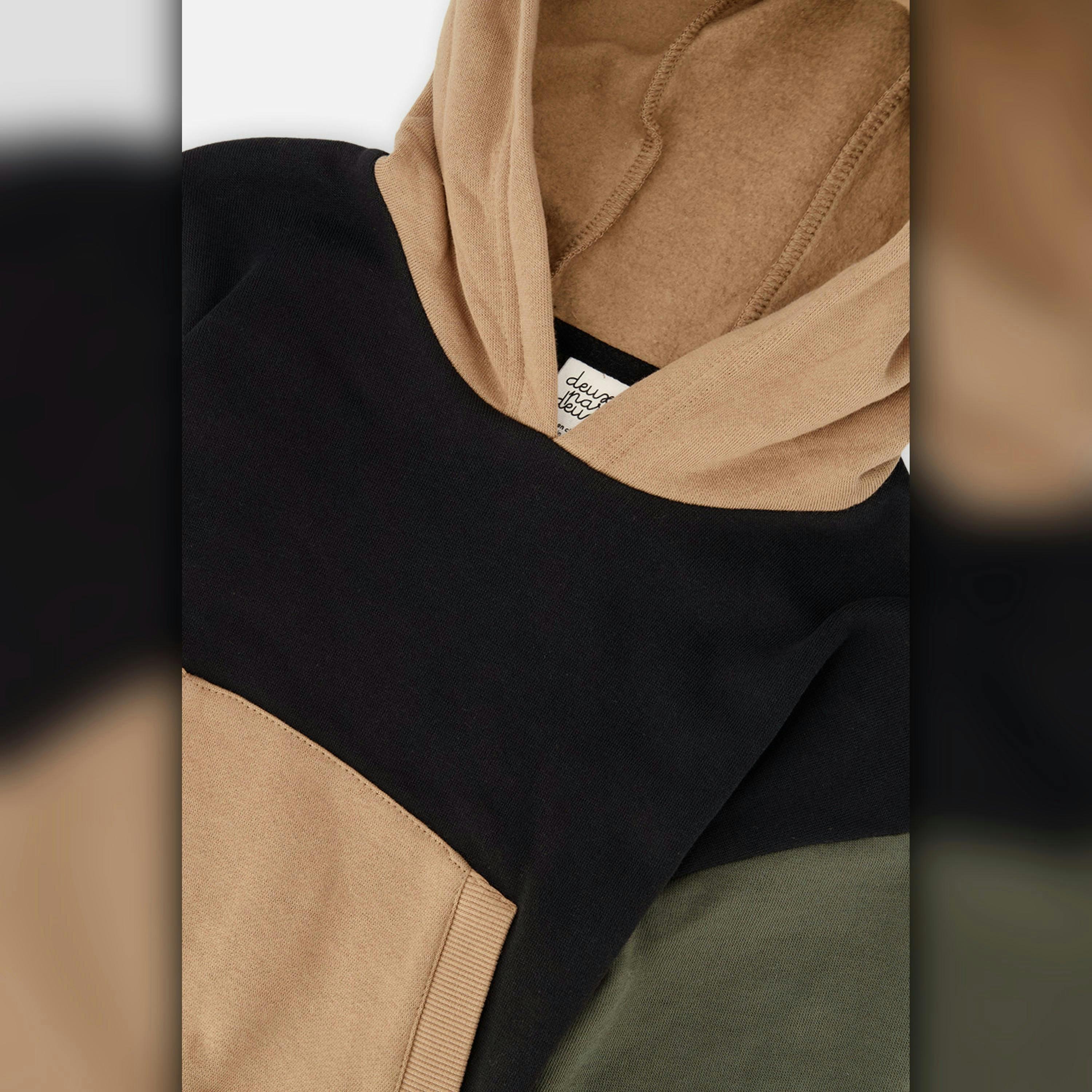 Hooded Colorblock Fleece Cardigan Black, Green And Beige , view 6 of 6