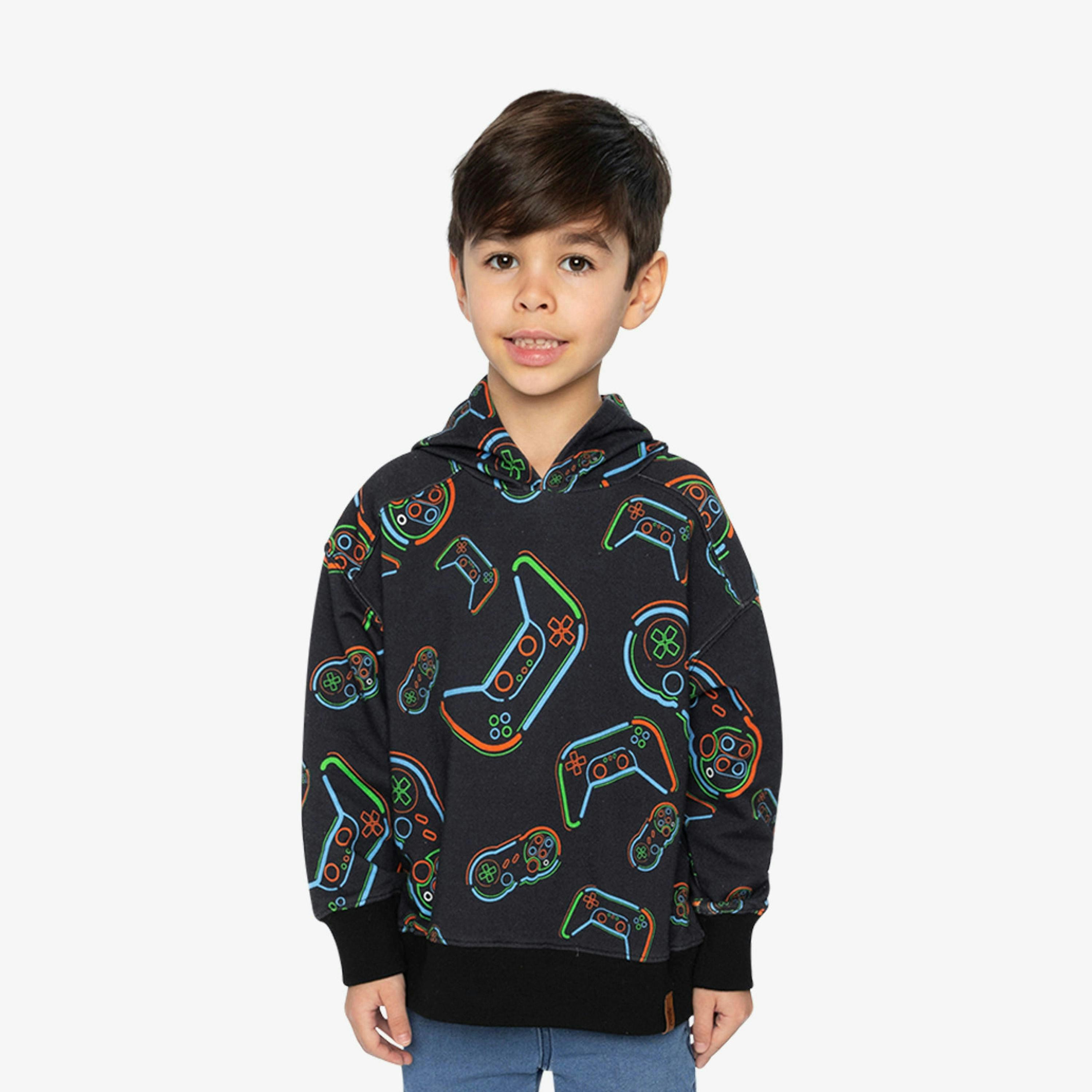 Fleece Hooded Sweatshirt Black Printed Controller , view 2 of 6