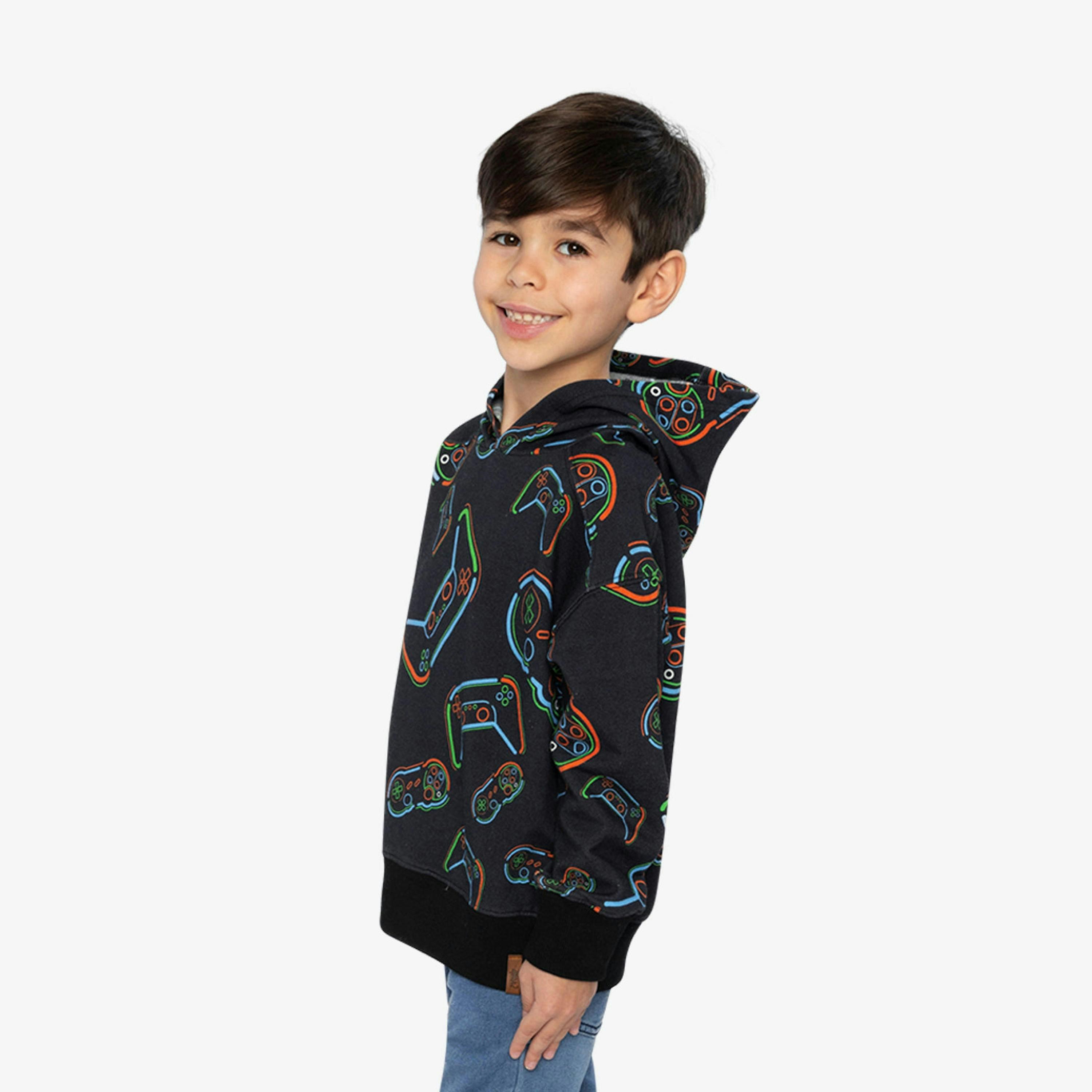 Fleece Hooded Sweatshirt Black Printed Controller , view 3 of 6