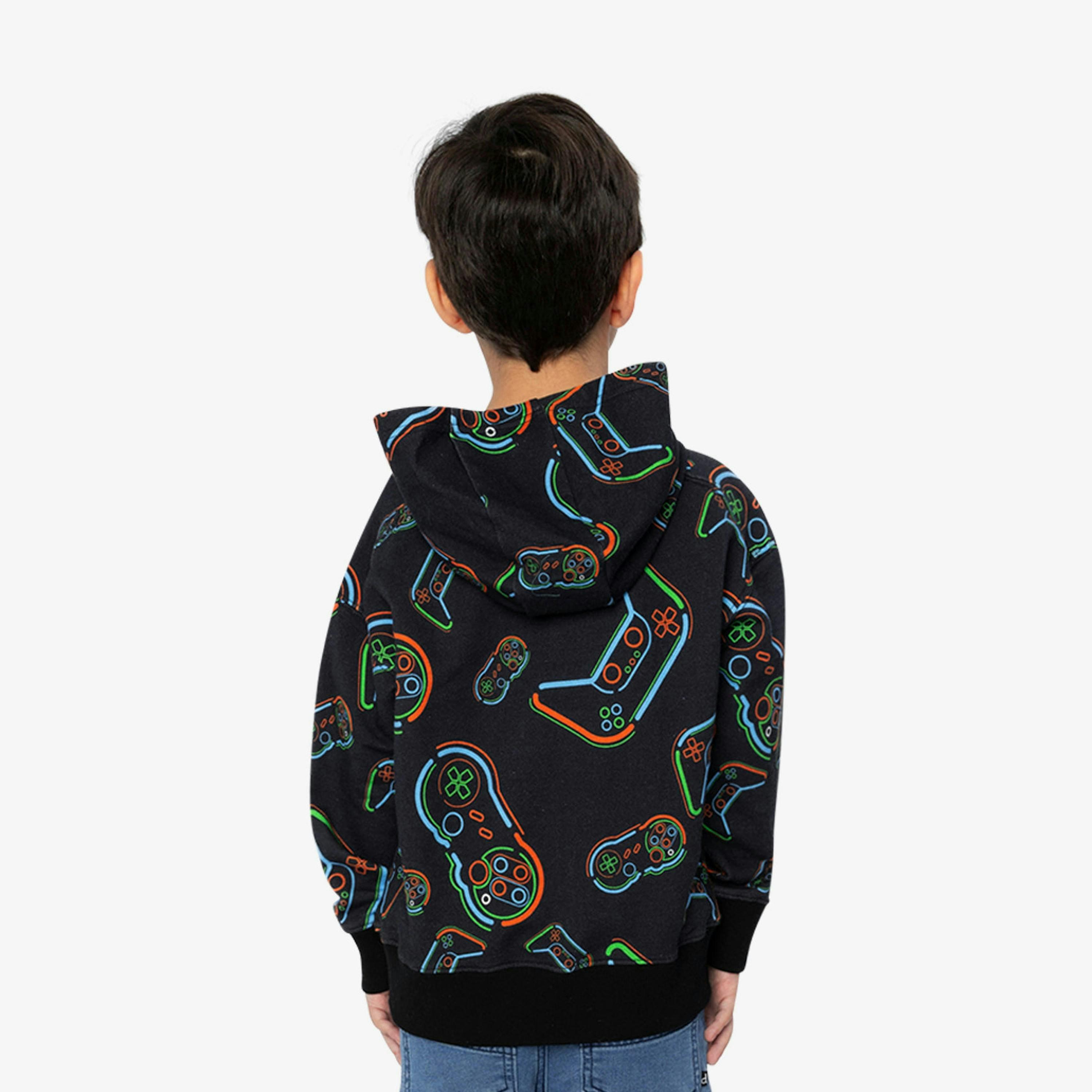 Fleece Hooded Sweatshirt Black Printed Controller , view 4 of 6