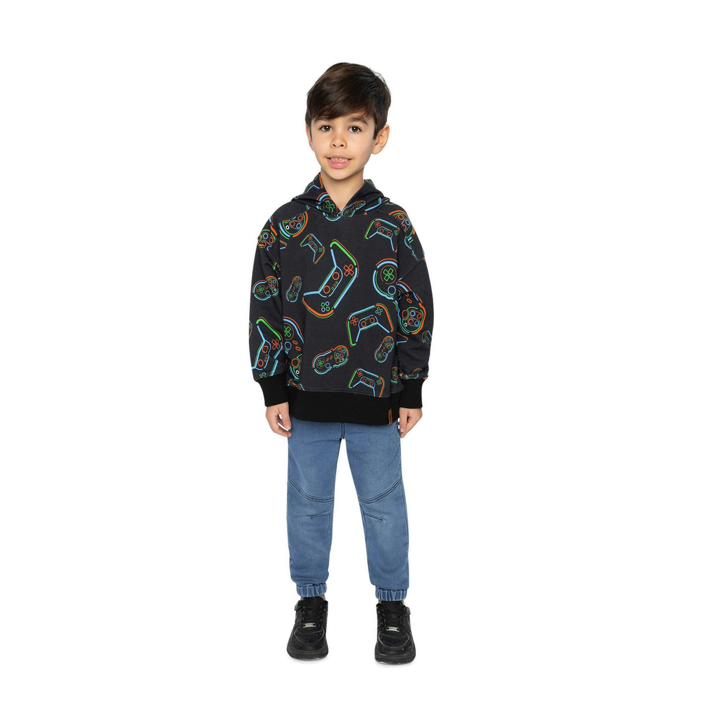 Fleece Hooded Sweatshirt Black Printed Controller , view 5 of 6