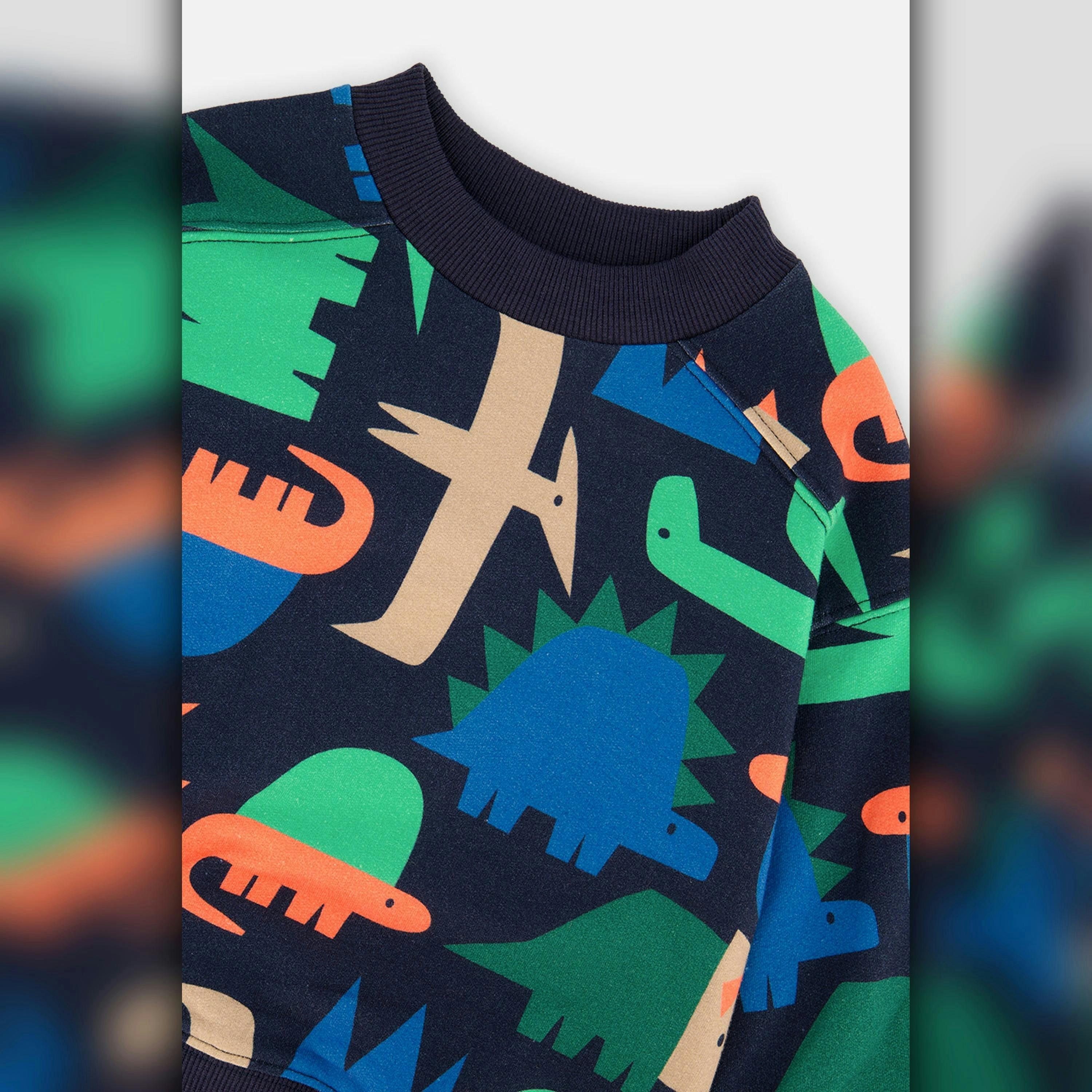 Fleece Sweatshirt Blue Dinosaur Print , view 6 of 6