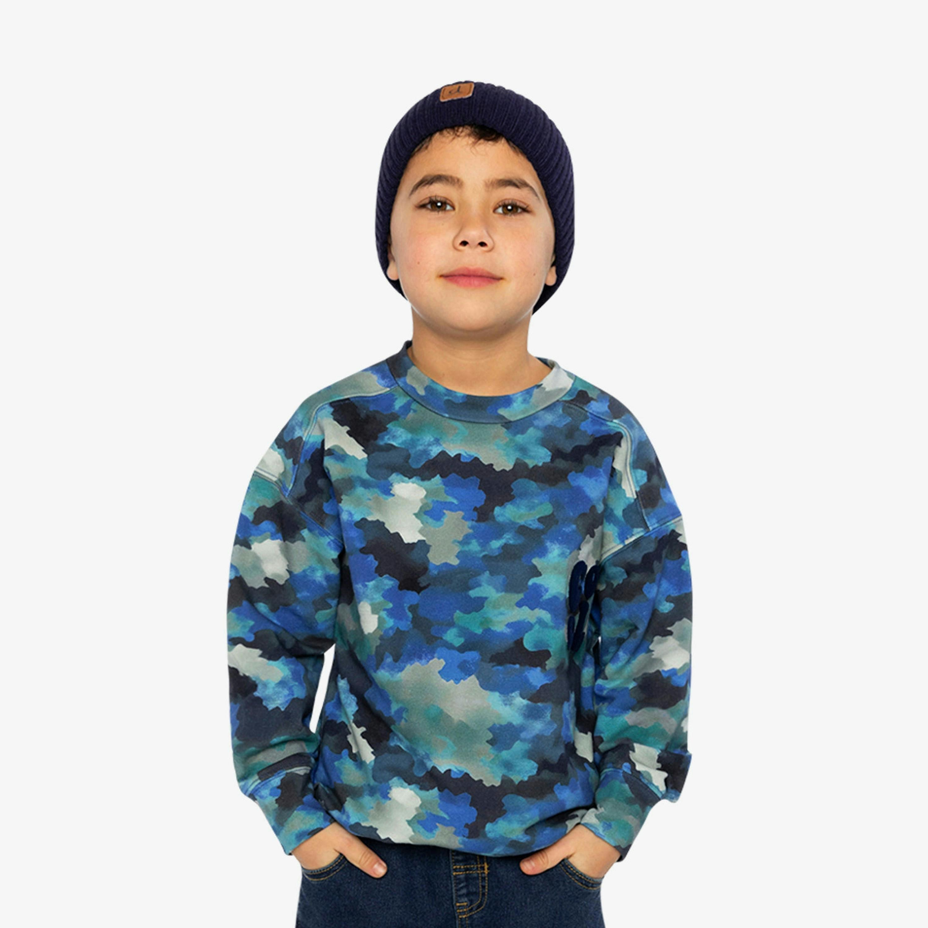 Fleece Sweatshirt Blue And Grey Camouflage , view 2 of 5