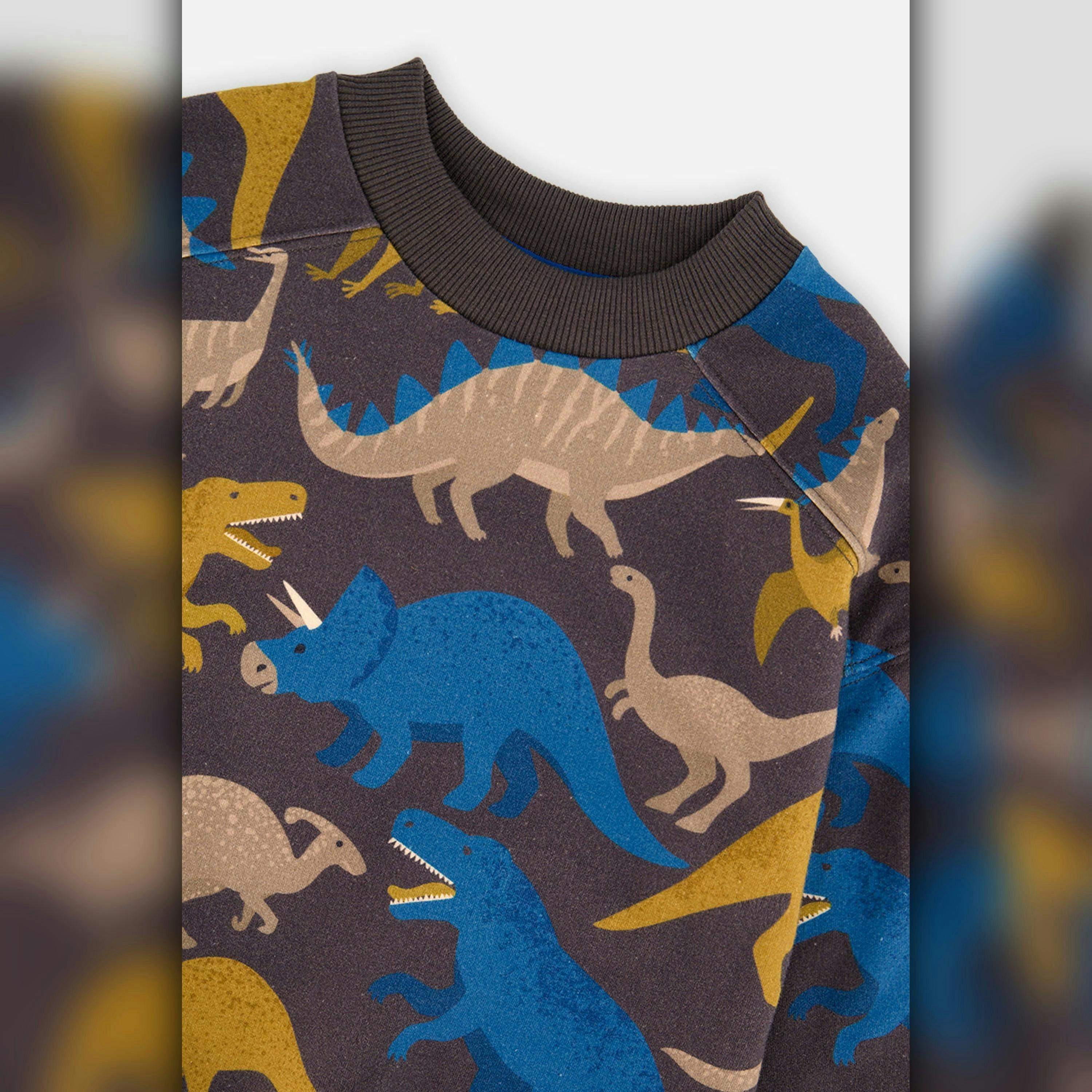 Fleece Sweatshirt Grey Dinosaur Print , view 6 of 6