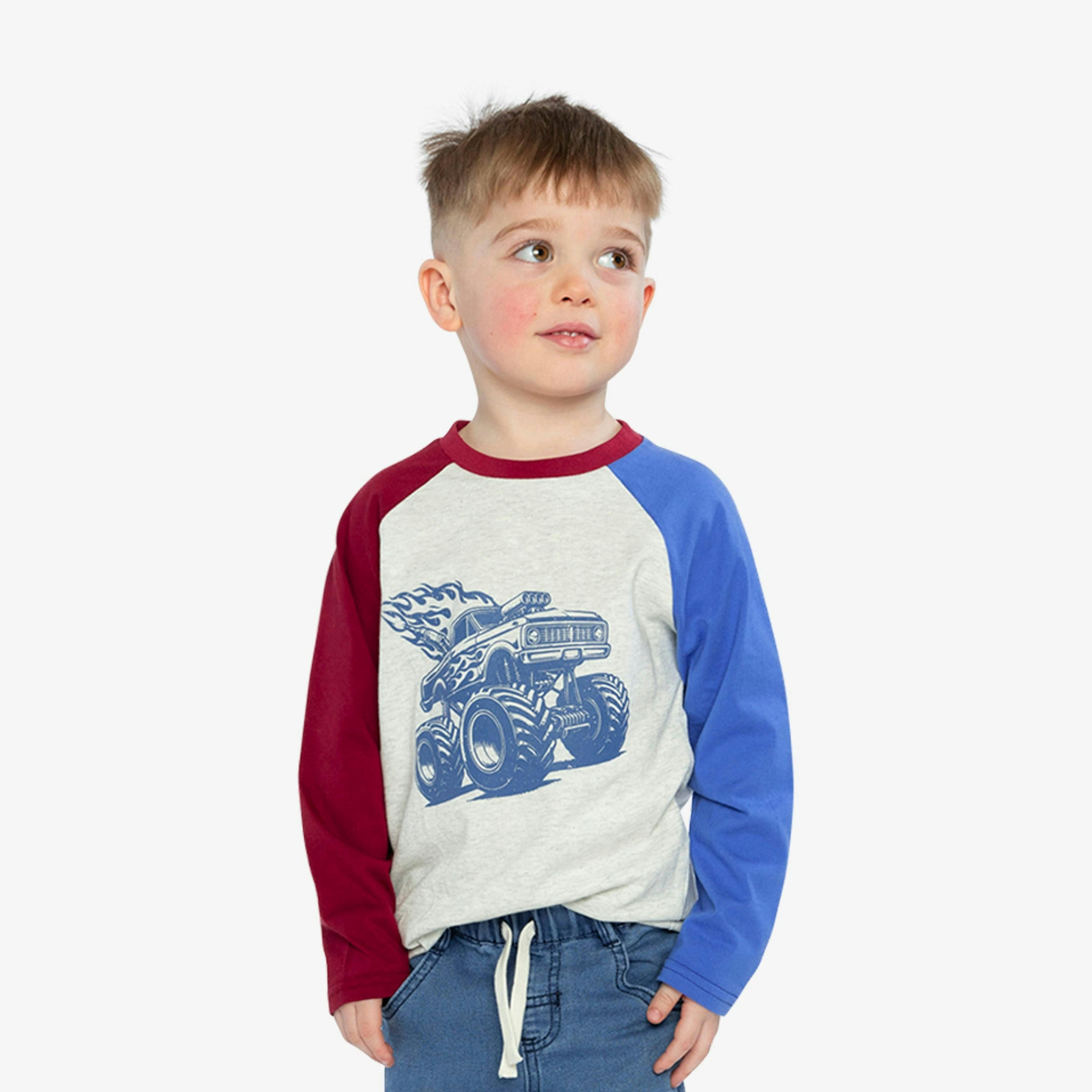 Raglan T-Shirt Heather Grey, Red And Blue , view 2 of 6