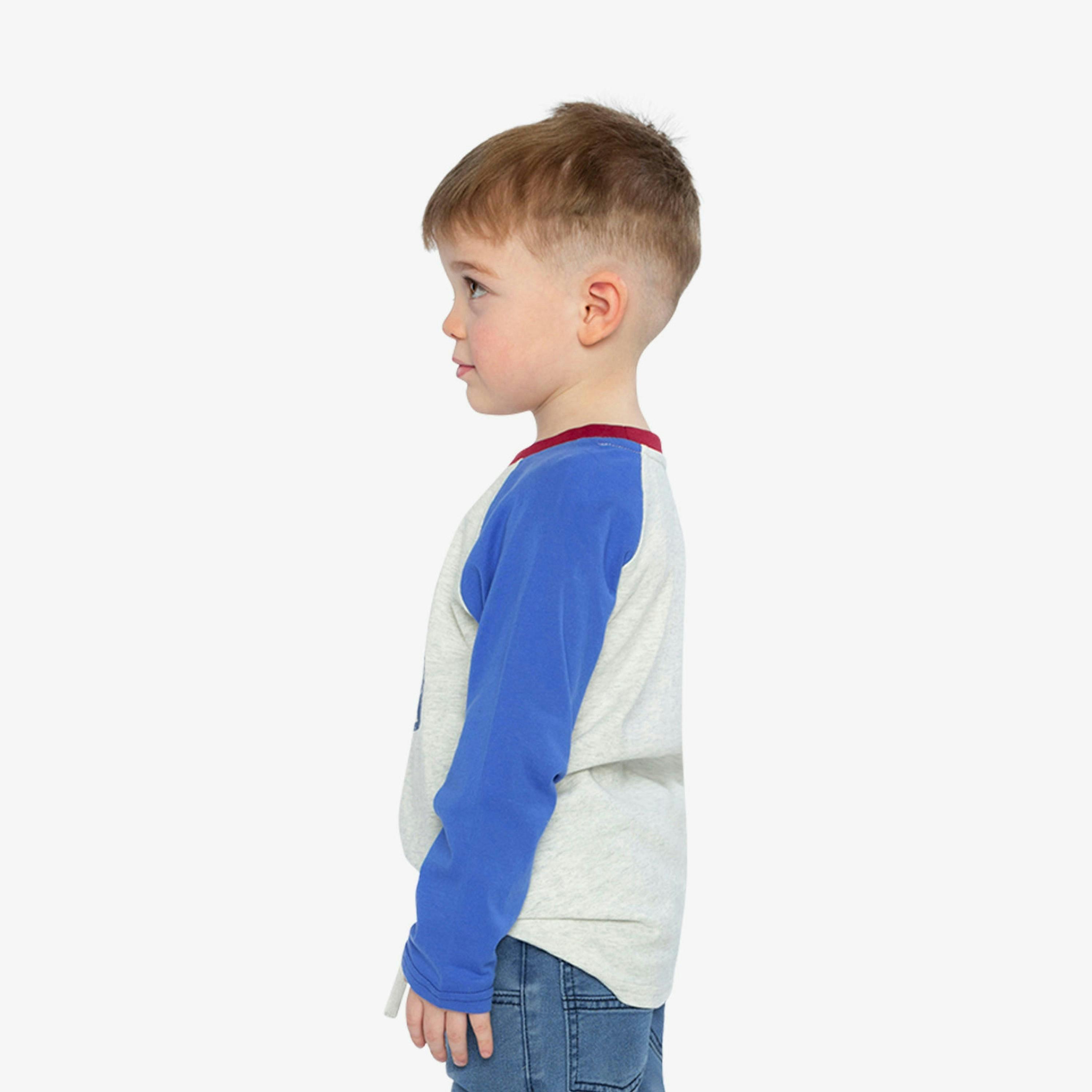 Raglan T-Shirt Heather Grey, Red And Blue , view 3 of 6