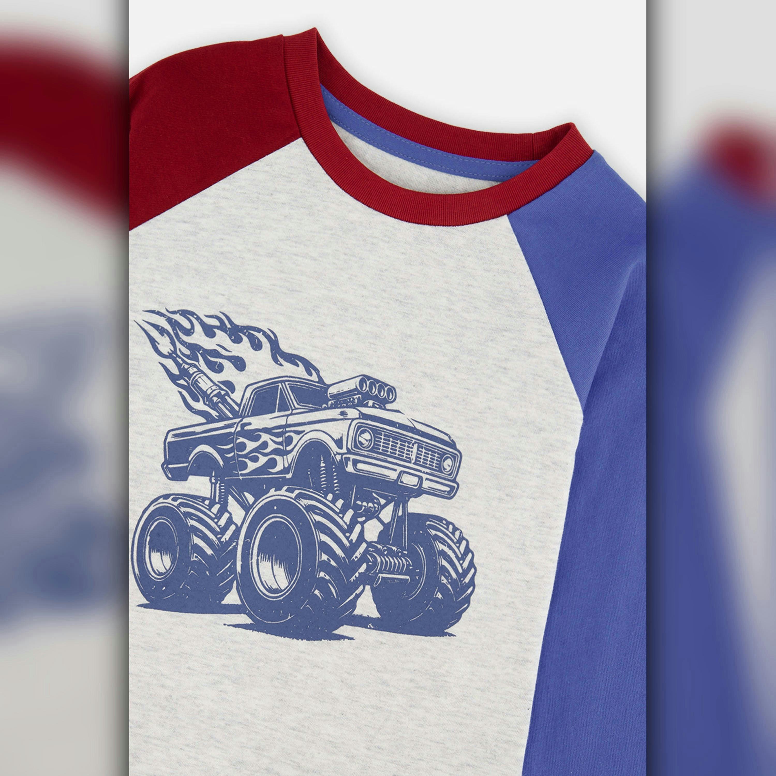 Raglan T-Shirt Heather Grey, Red And Blue , view 6 of 6