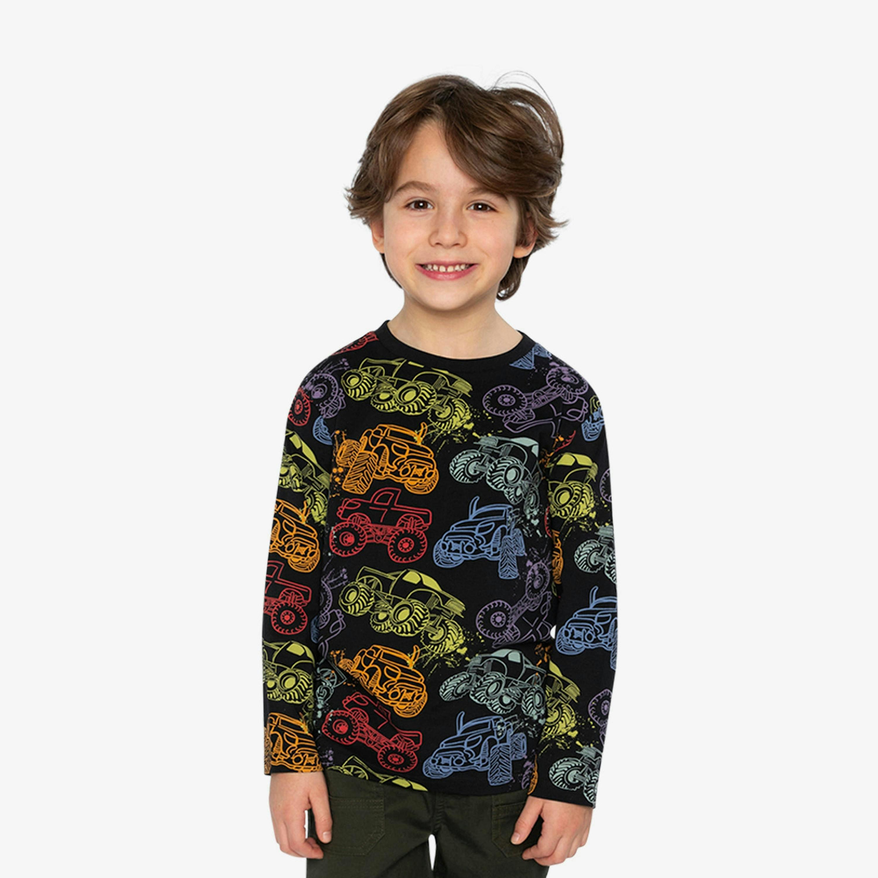 Organic Cotton Long Sleeve T-Shirt Black Monster Truck Print , view 2 of 5