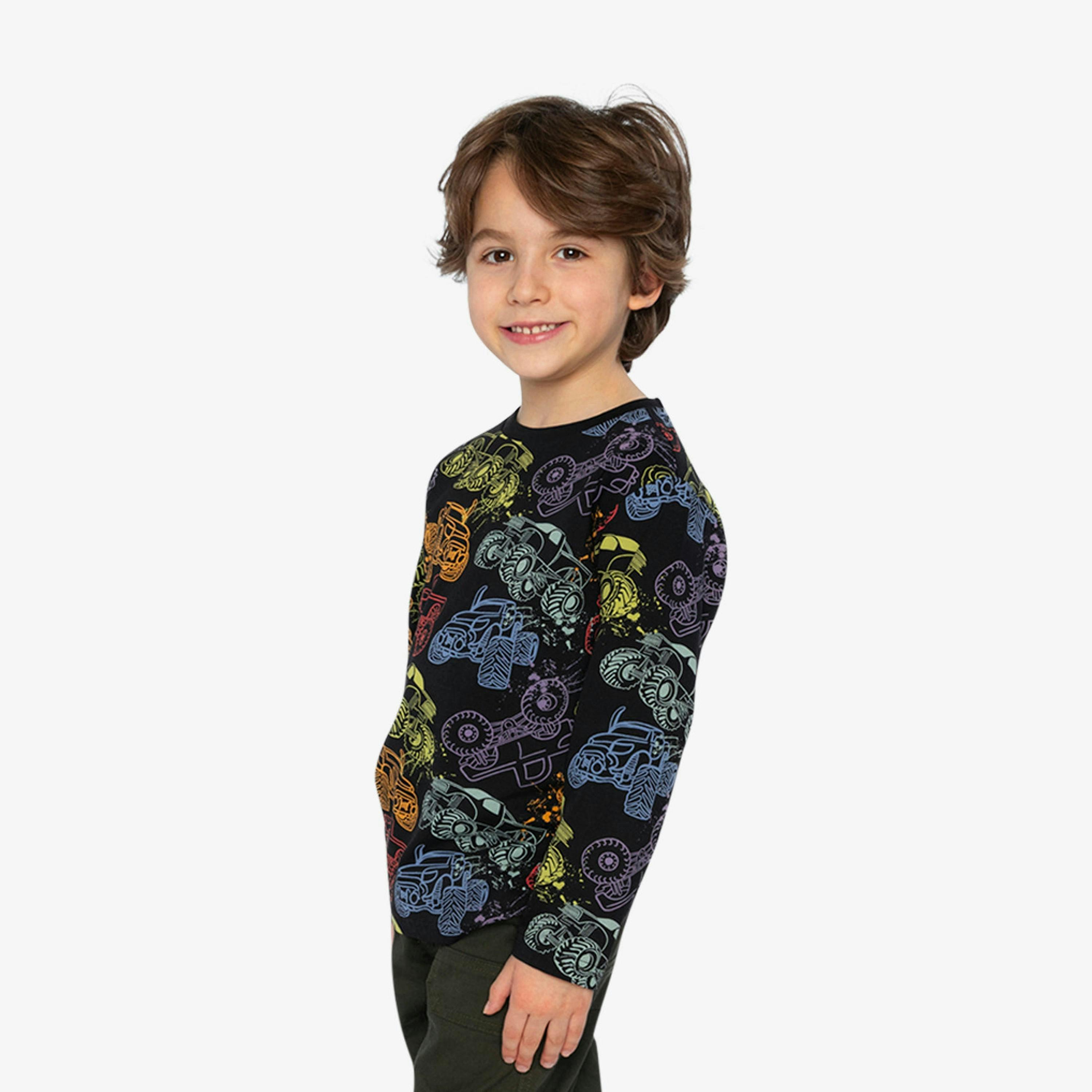 Organic Cotton Long Sleeve T-Shirt Black Monster Truck Print , view 3 of 5