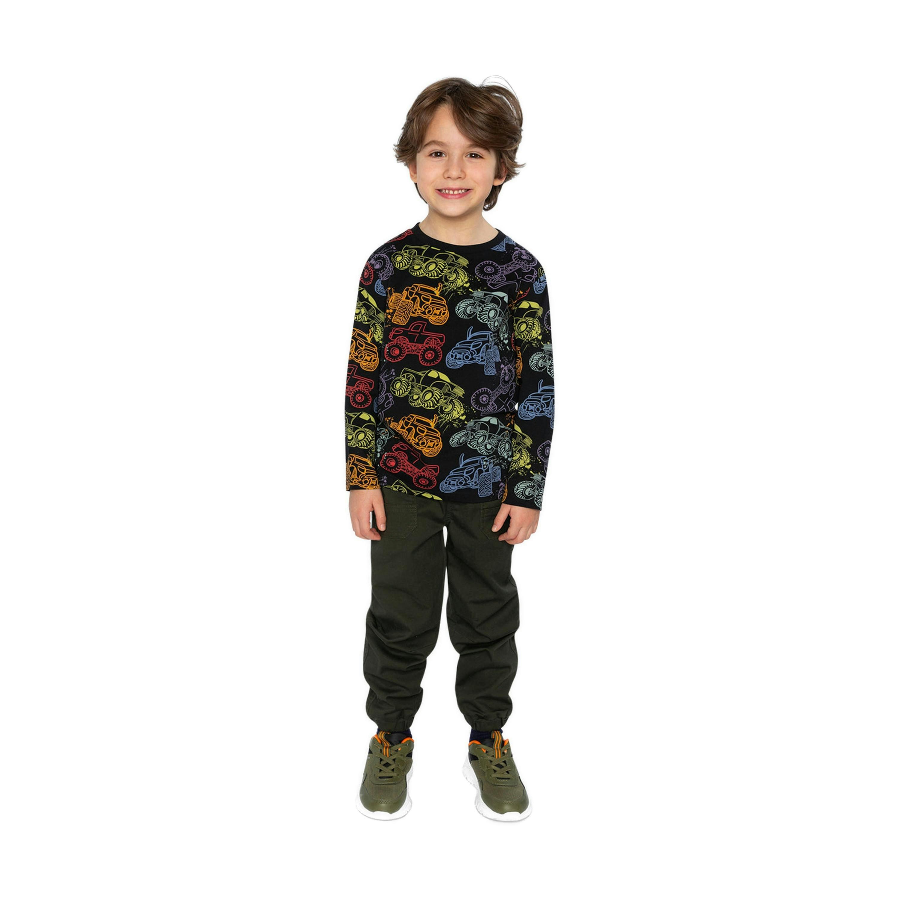 Organic Cotton Long Sleeve T-Shirt Black Monster Truck Print , view 4 of 5