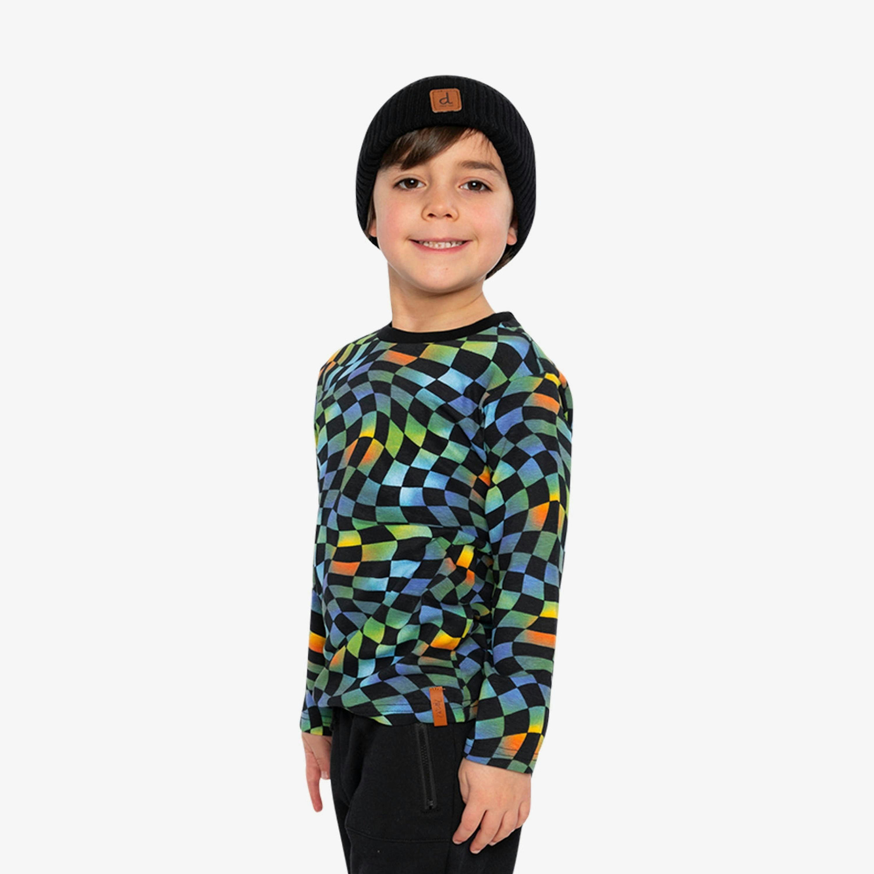 Organic Cotton Long Sleeve T-Shirt Blue Checkered Print , view 3 of 6