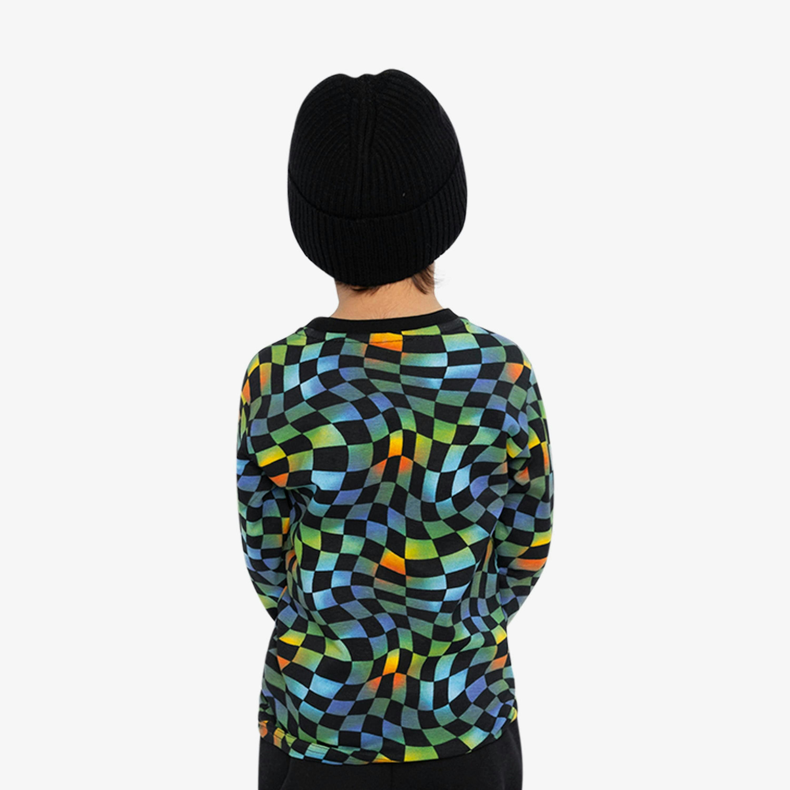 Organic Cotton Long Sleeve T-Shirt Blue Checkered Print , view 4 of 6
