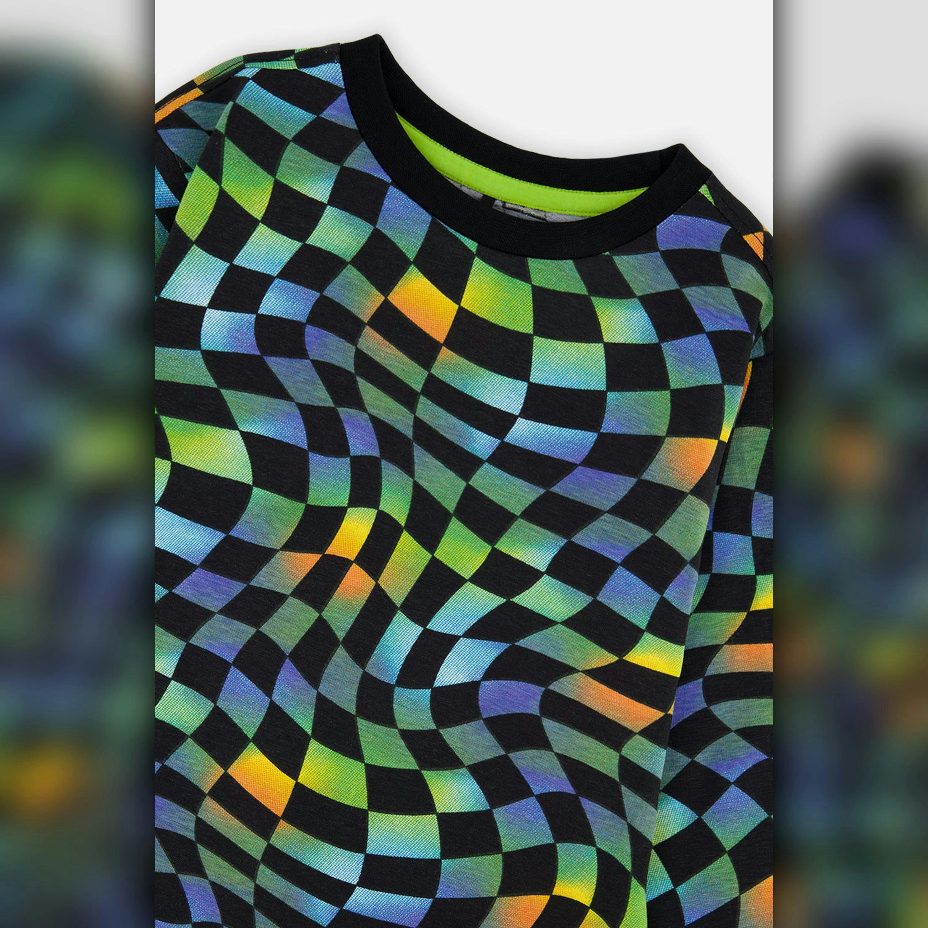 Organic Cotton Long Sleeve T-Shirt Blue Checkered Print , view 6 of 6