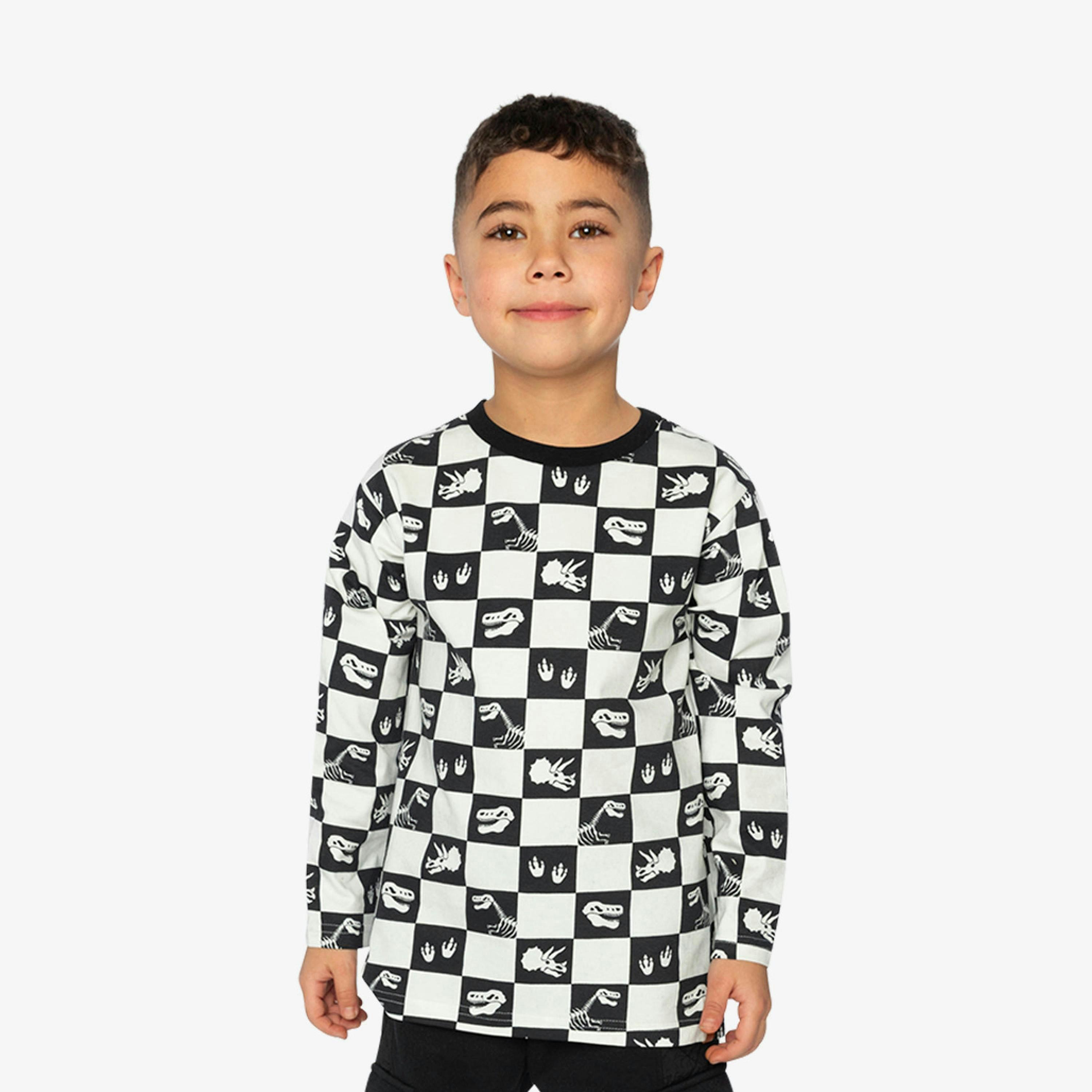 Organic Cotton Long Sleeve T-Shirt Black And White Checker , view 2 of 6
