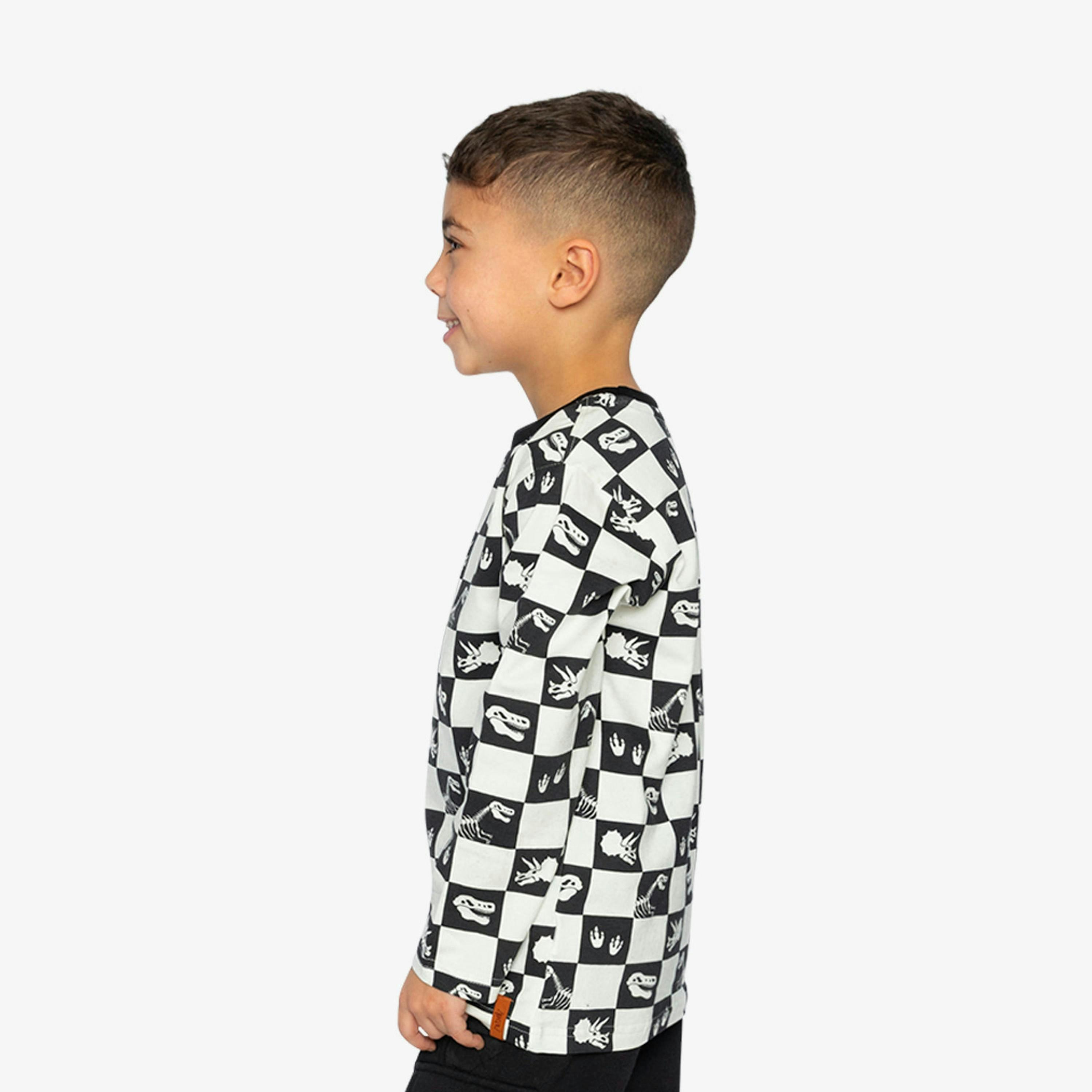 Organic Cotton Long Sleeve T-Shirt Black And White Checker , view 3 of 6