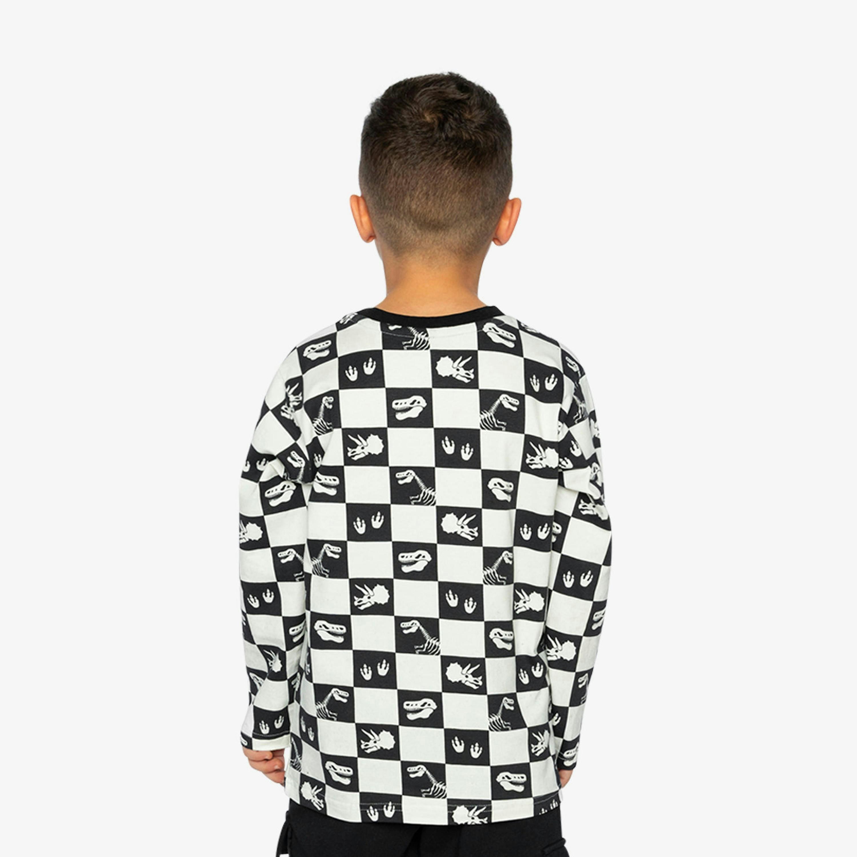 Organic Cotton Long Sleeve T-Shirt Black And White Checker , view 4 of 6