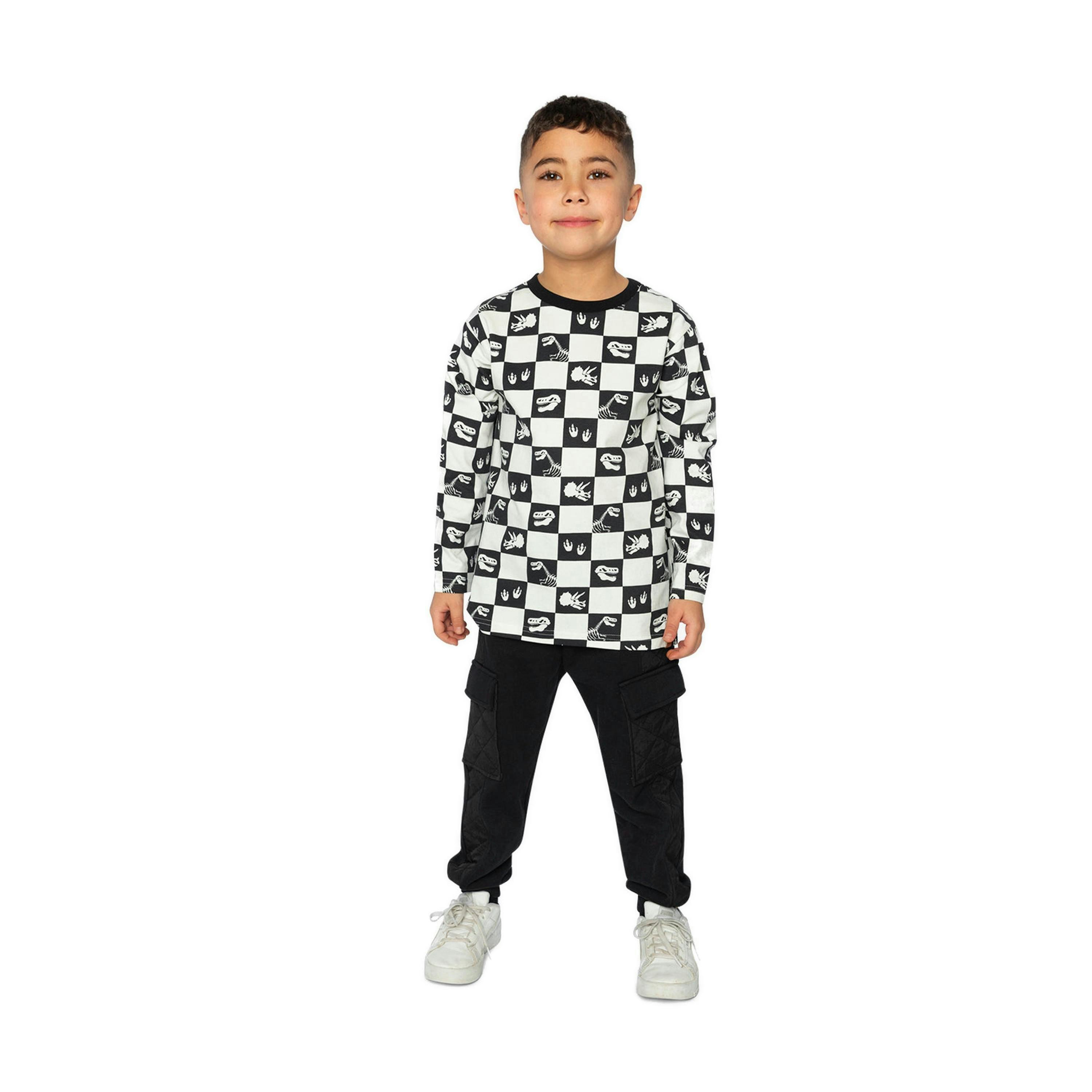 Organic Cotton Long Sleeve T-Shirt Black And White Checker , view 5 of 6