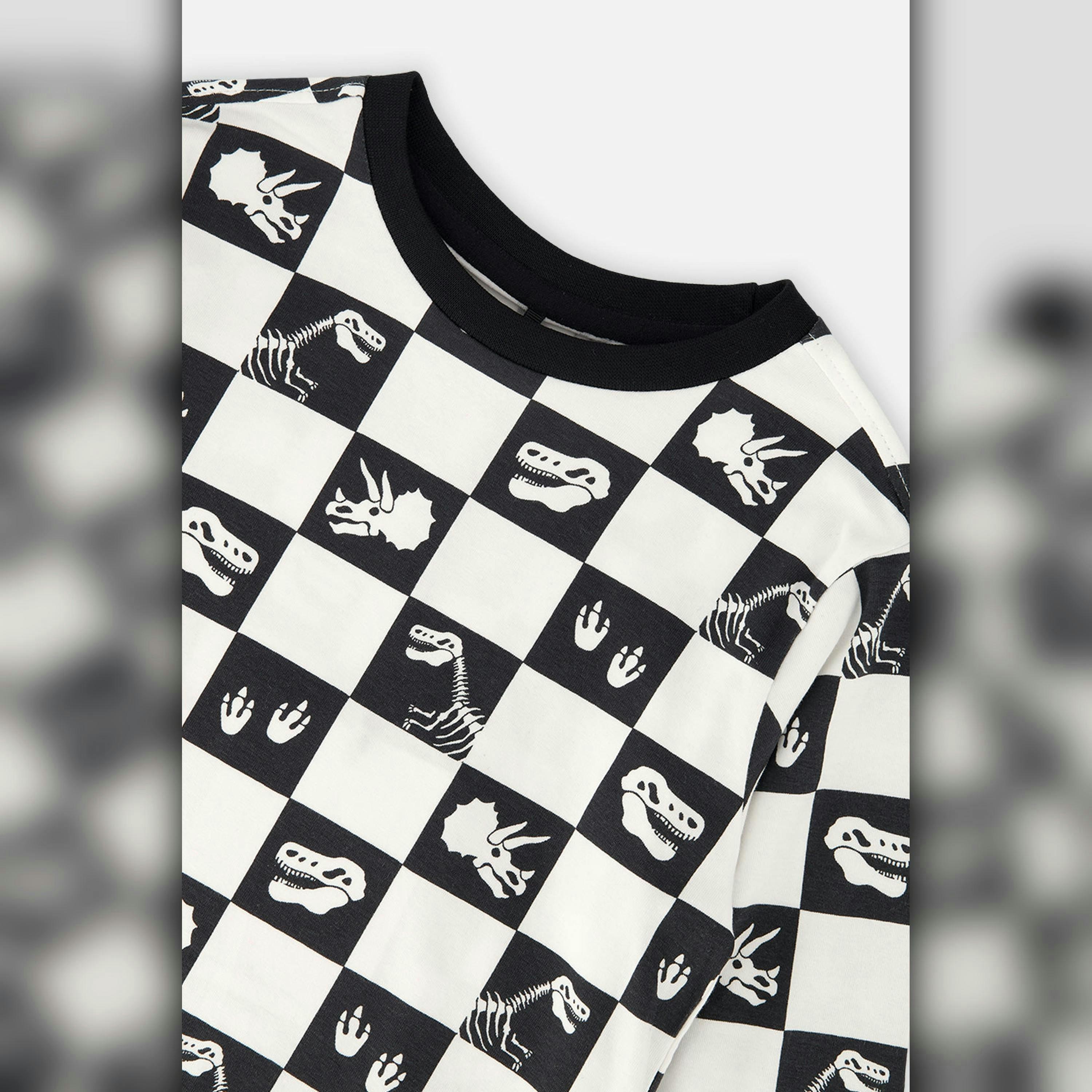 Organic Cotton Long Sleeve T-Shirt Black And White Checker , view 6 of 6