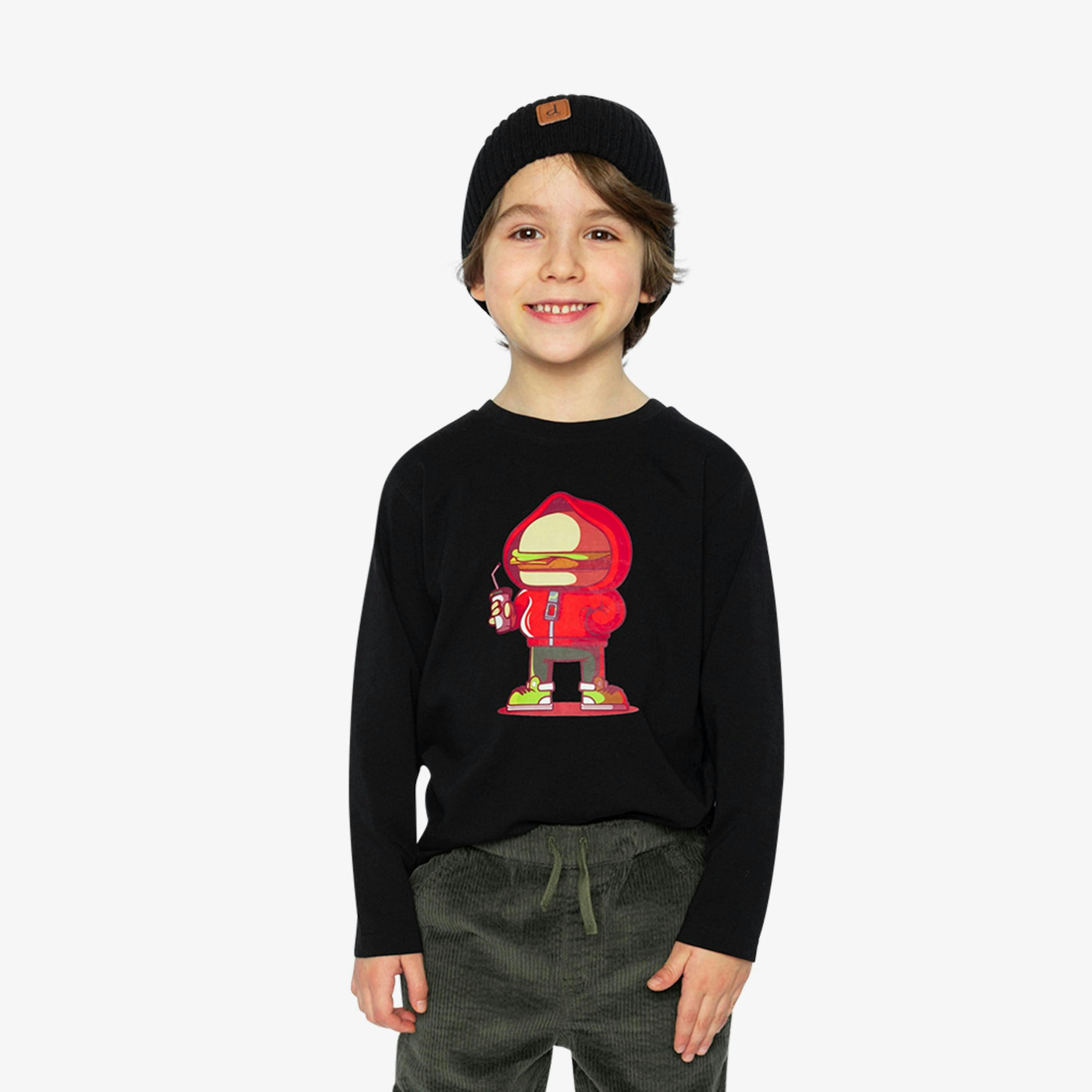 Long Sleeve Organic Cotton T-Shirt Black And Red , view 3 of 5