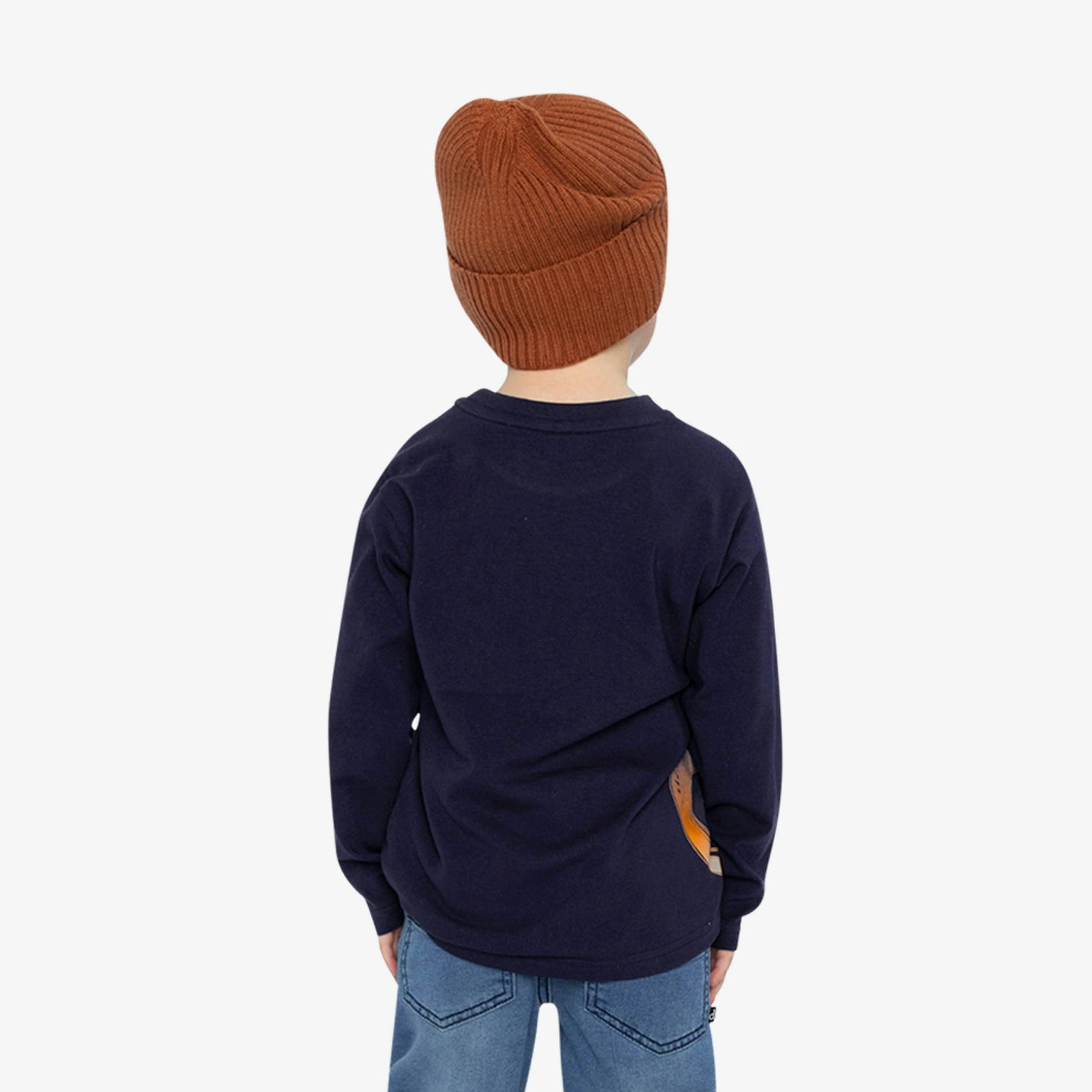 Long Sleeve Organic Cotton T-Shirt Dark Blue And Orange , view 4 of 6