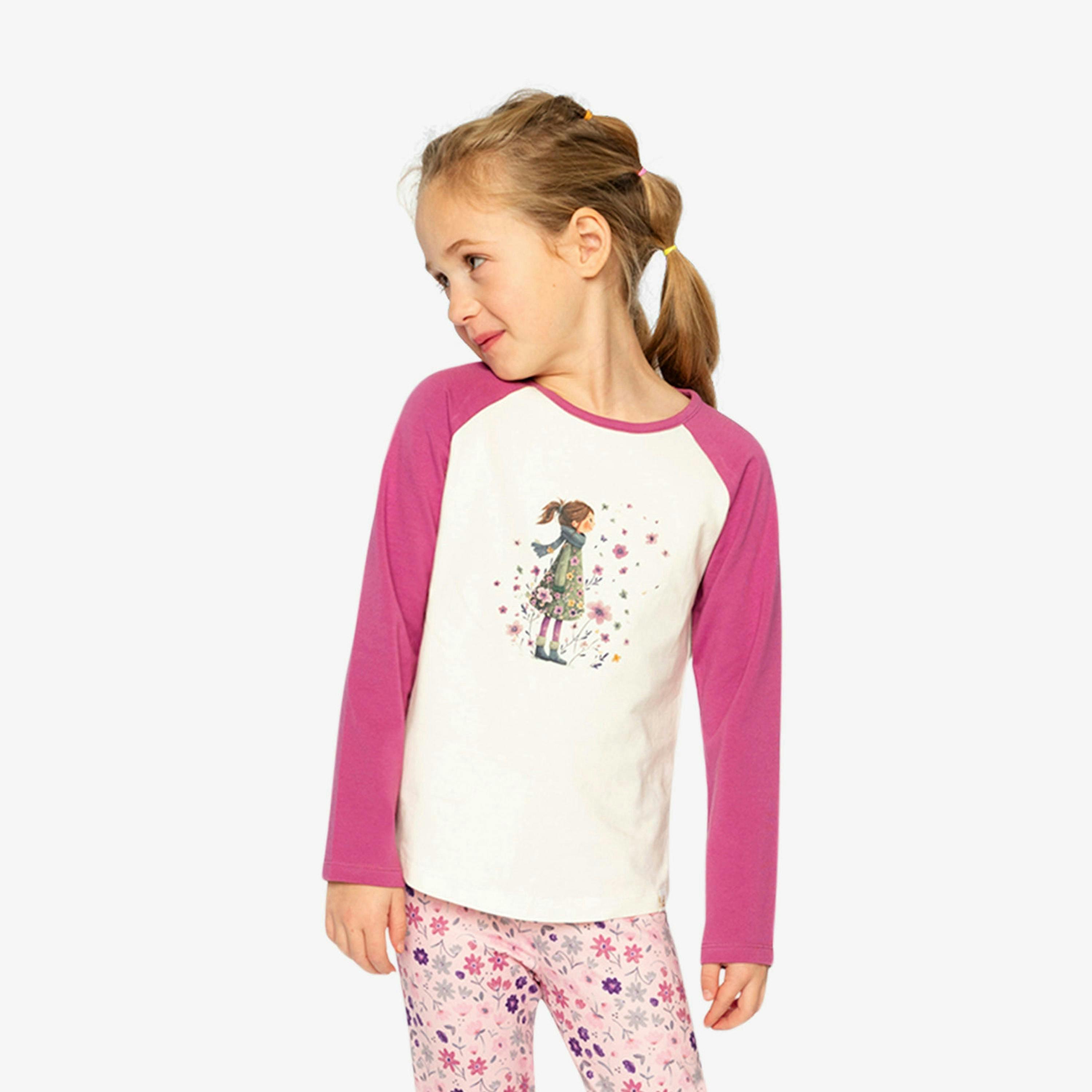 Raglan Organic Cotton T-Shirt Pinkish Violet And White , view 2 of 6