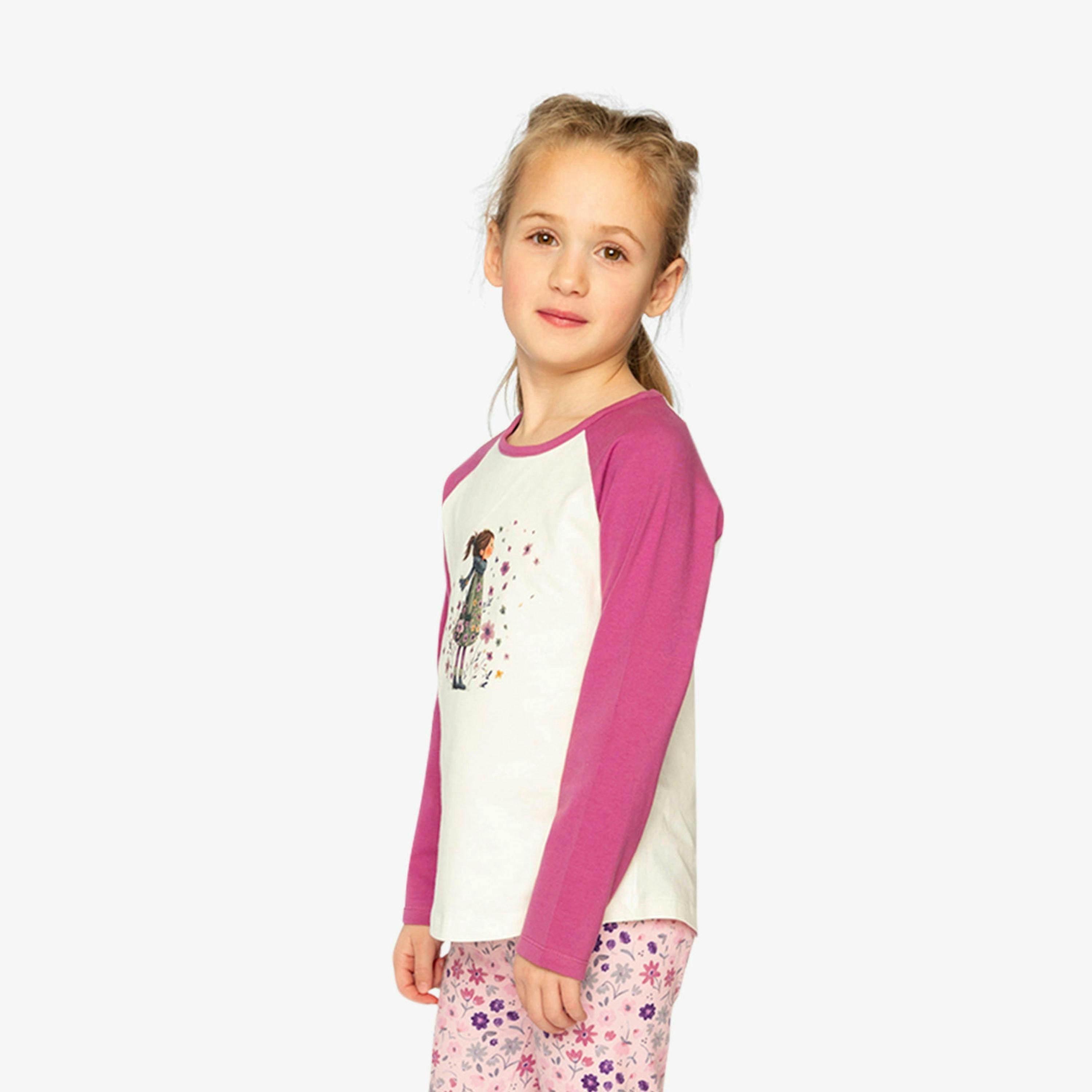 Raglan Organic Cotton T-Shirt Pinkish Violet And White , view 3 of 6